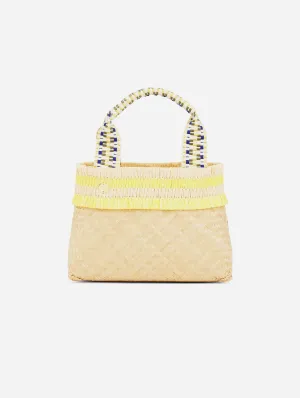Alor Handwoven Bamboo Vegan Small Tote Bag | Natural & Sunshine Yellow