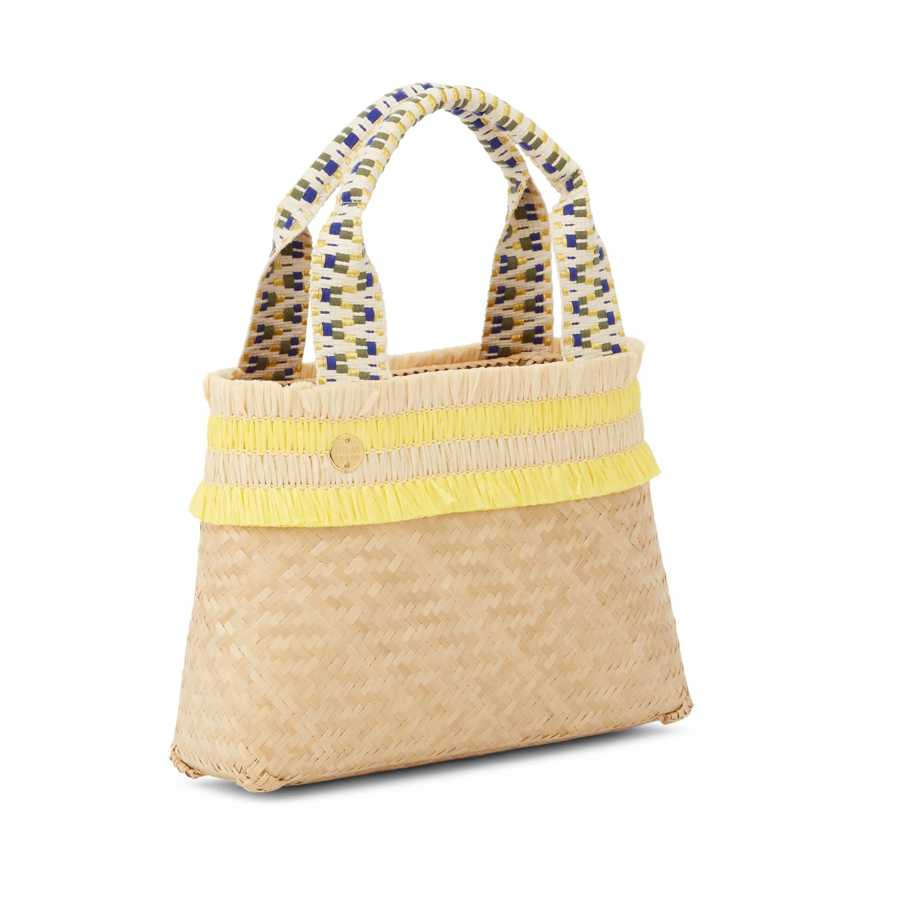 Alor Handwoven Bamboo Vegan Small Tote Bag | Natural & Sunshine Yellow