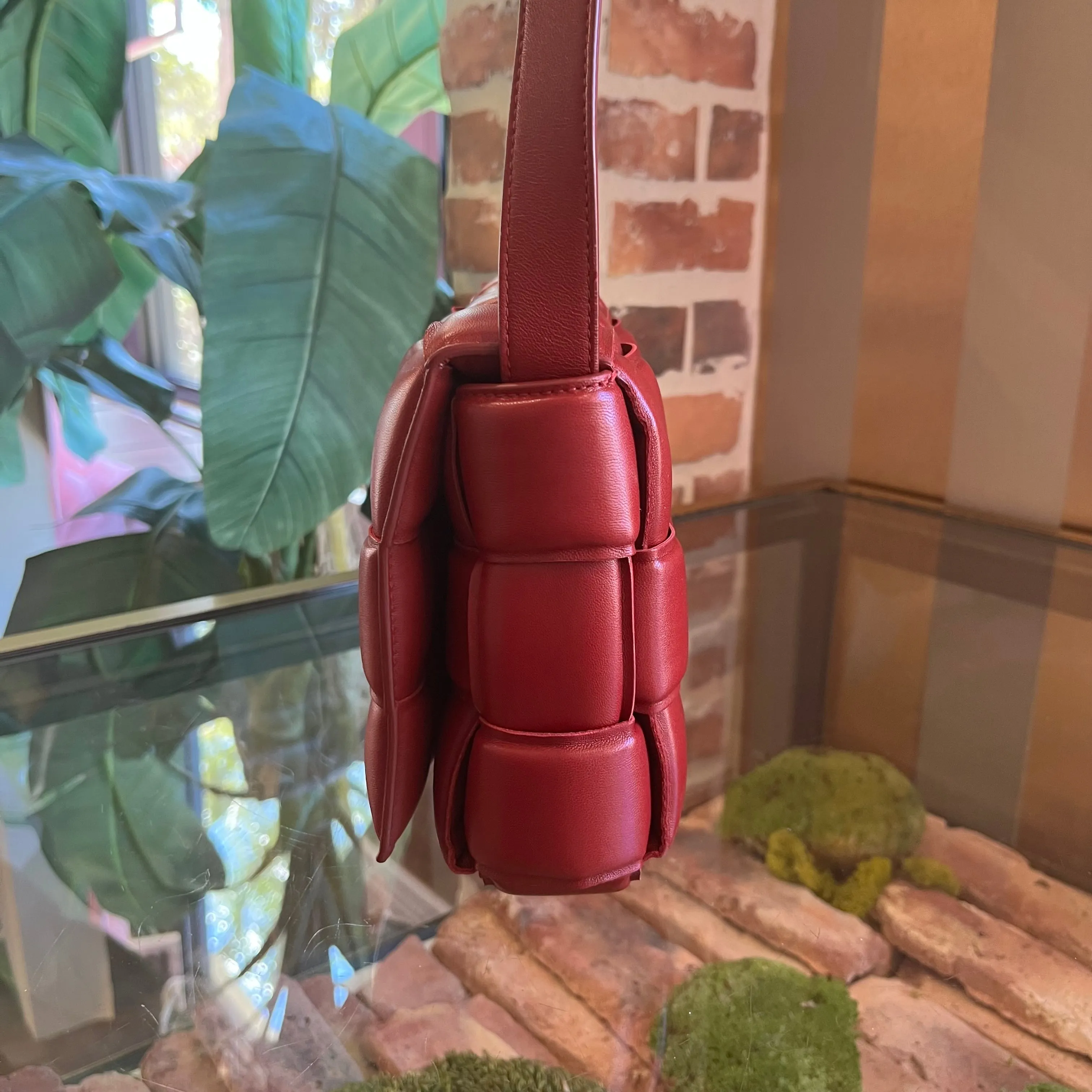 BOTTEGA VENETA The Cassette Padded Burgundy Leather Crossbody Bag