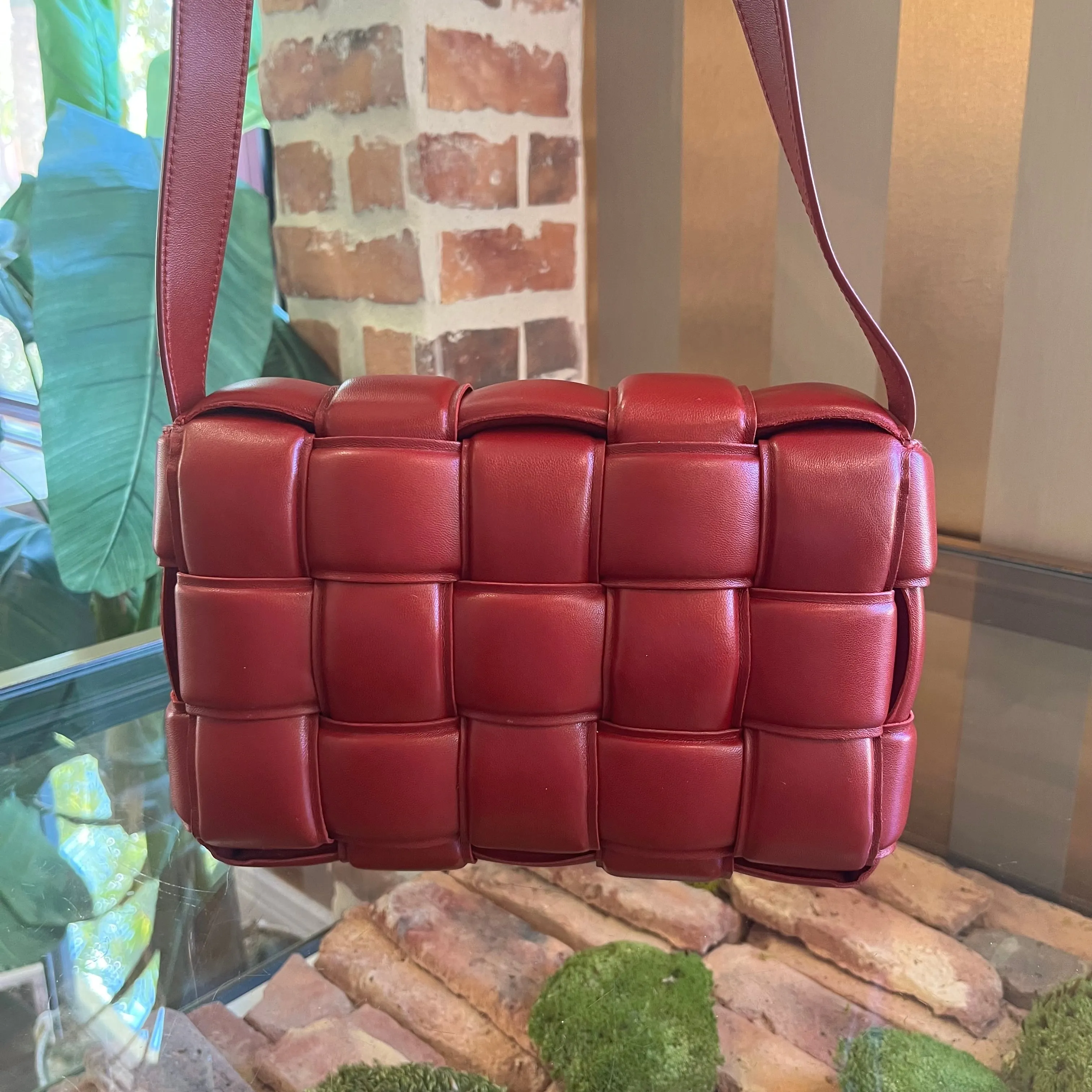 BOTTEGA VENETA The Cassette Padded Burgundy Leather Crossbody Bag