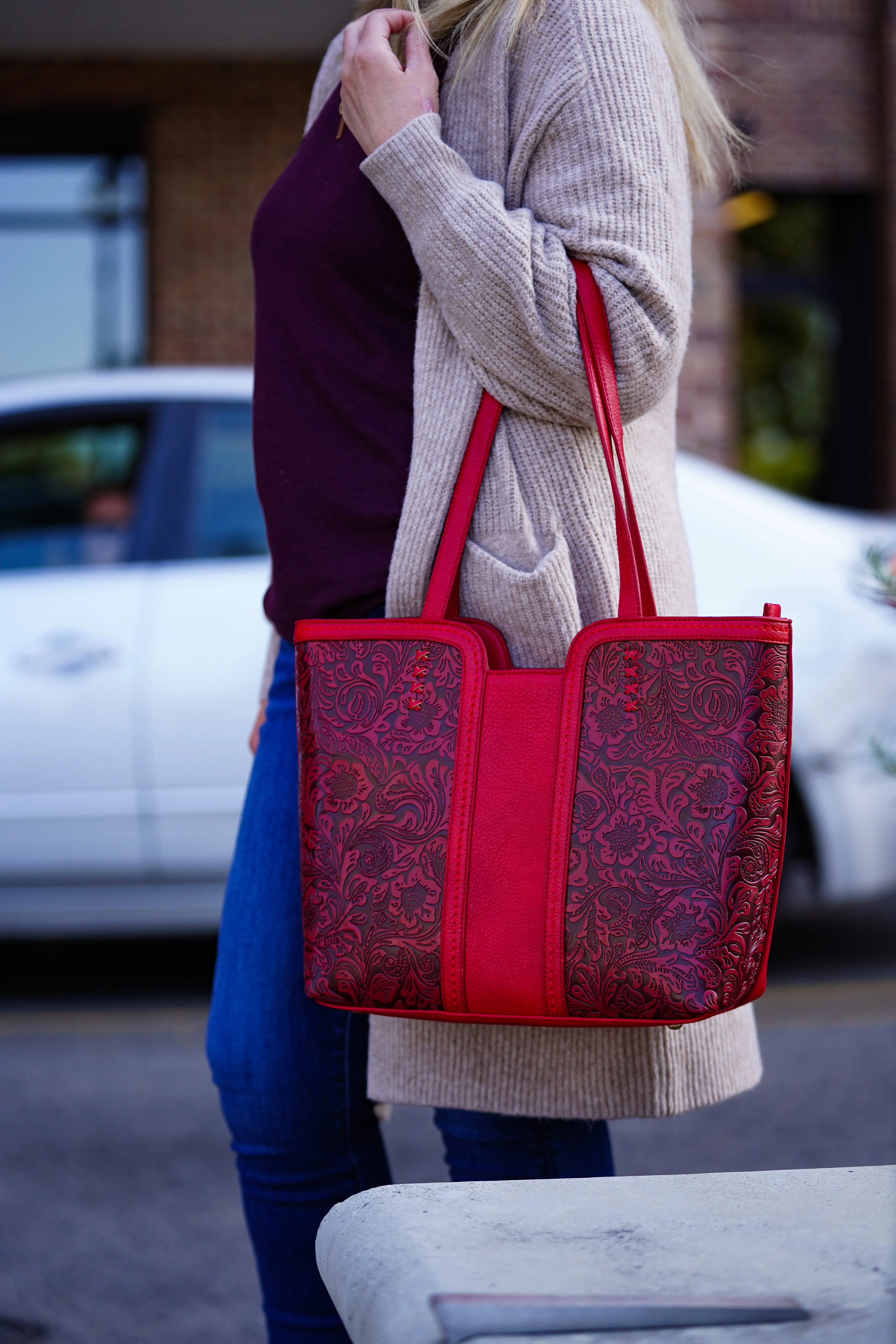 Cassidy Concealed Carry Tooled Tote Bag with Matching Wallet