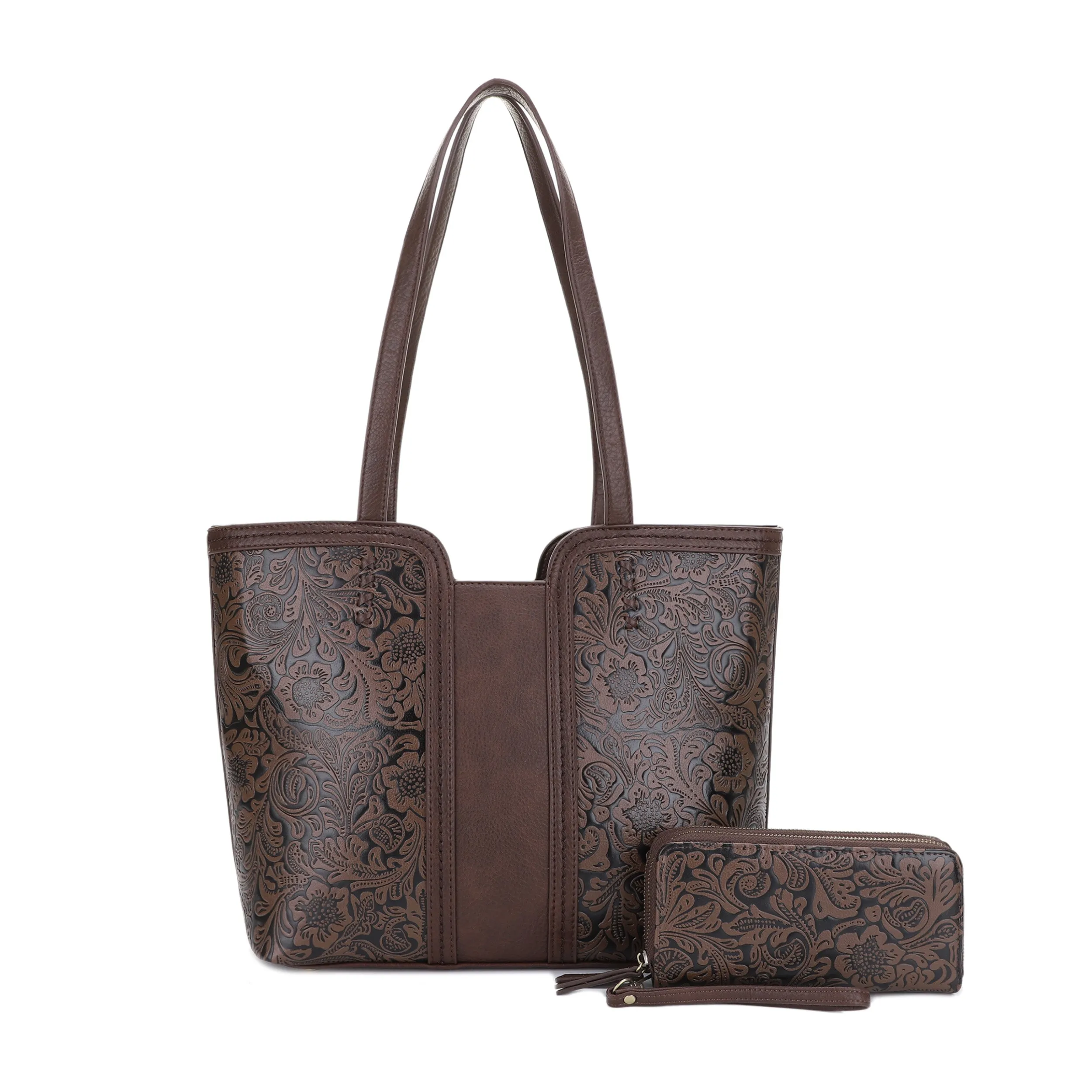 Cassidy Concealed Carry Tooled Tote Bag with Matching Wallet