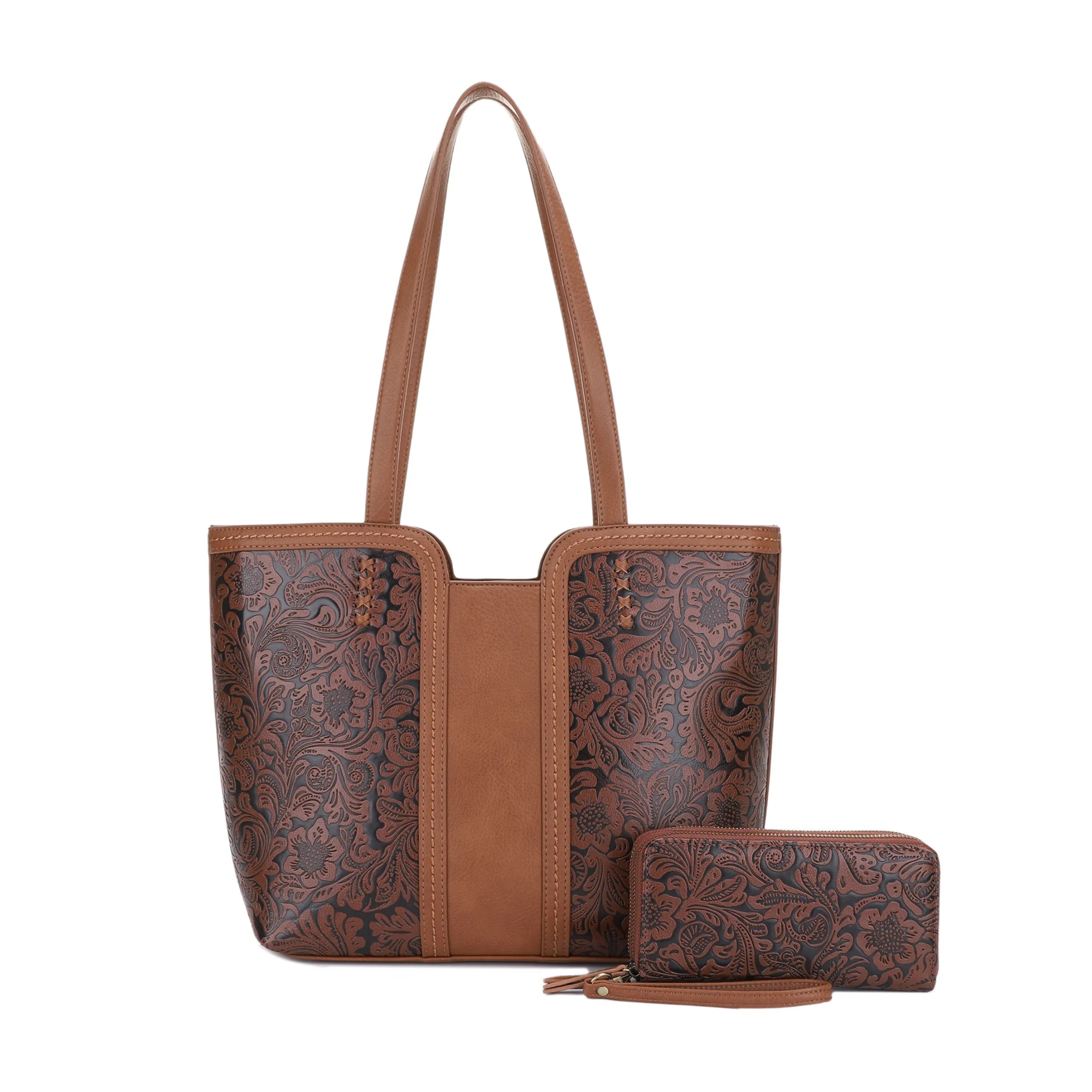 Cassidy Concealed Carry Tooled Tote Bag with Matching Wallet
