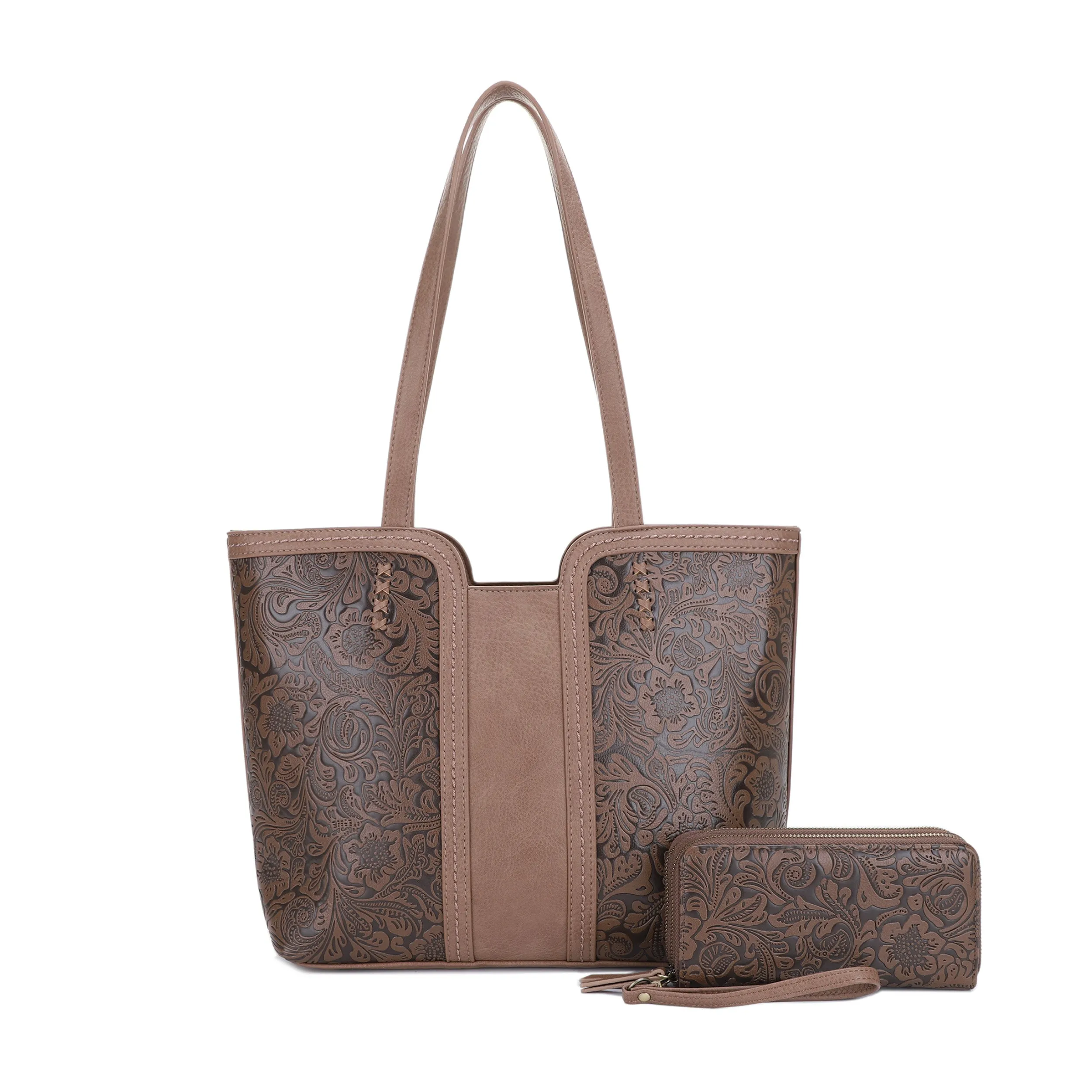 Cassidy Concealed Carry Tooled Tote Bag with Matching Wallet