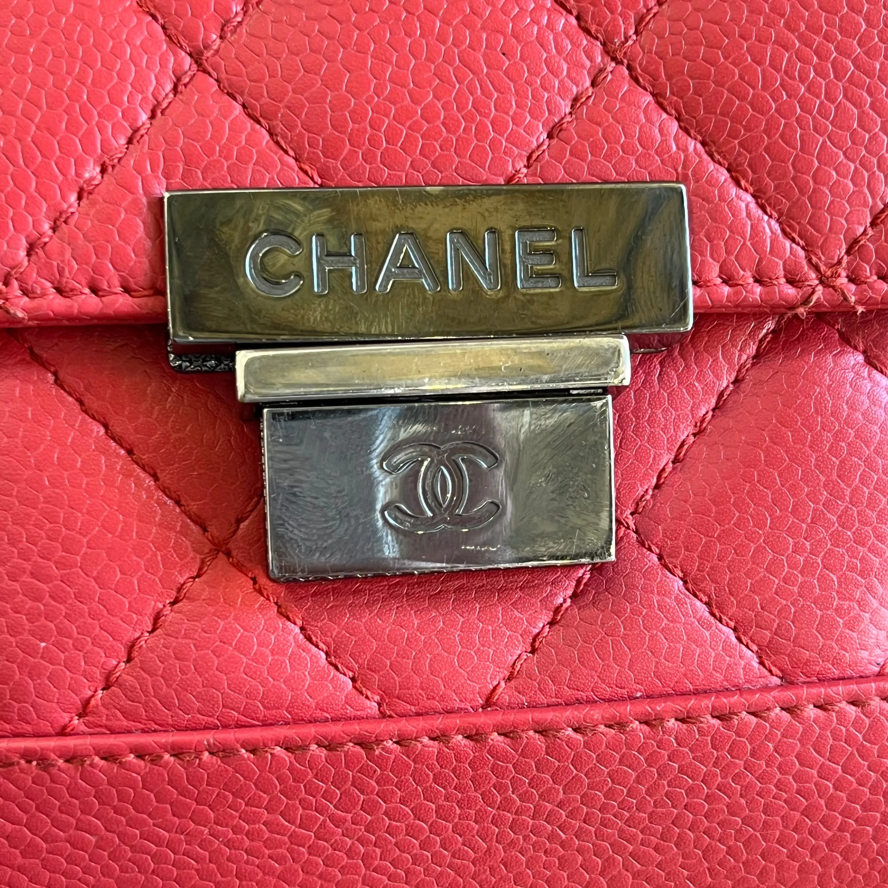 CHANEL Accordion Small Caviar Leather Shoulder Bag