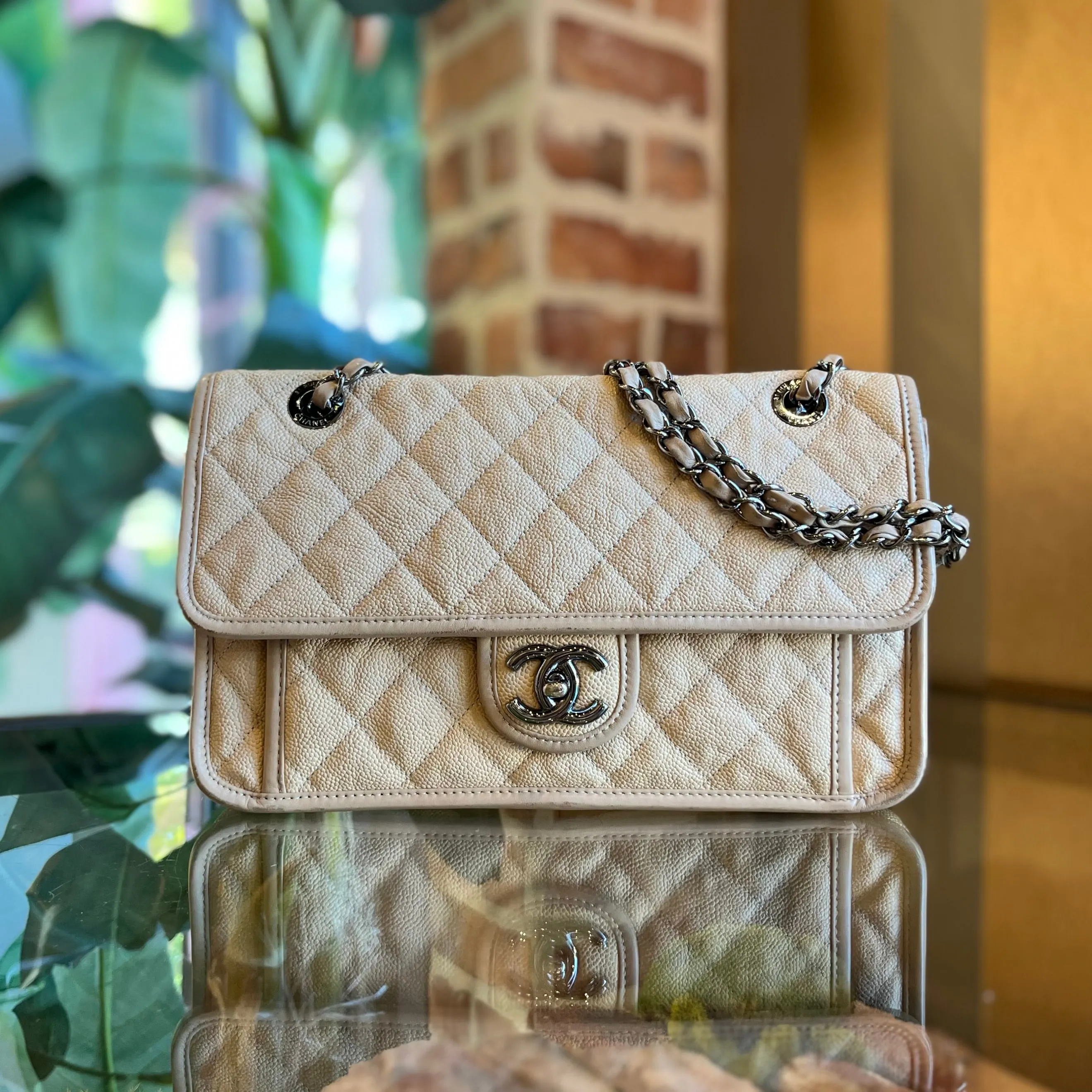 CHANEL Beige French Riviera Flap Bag