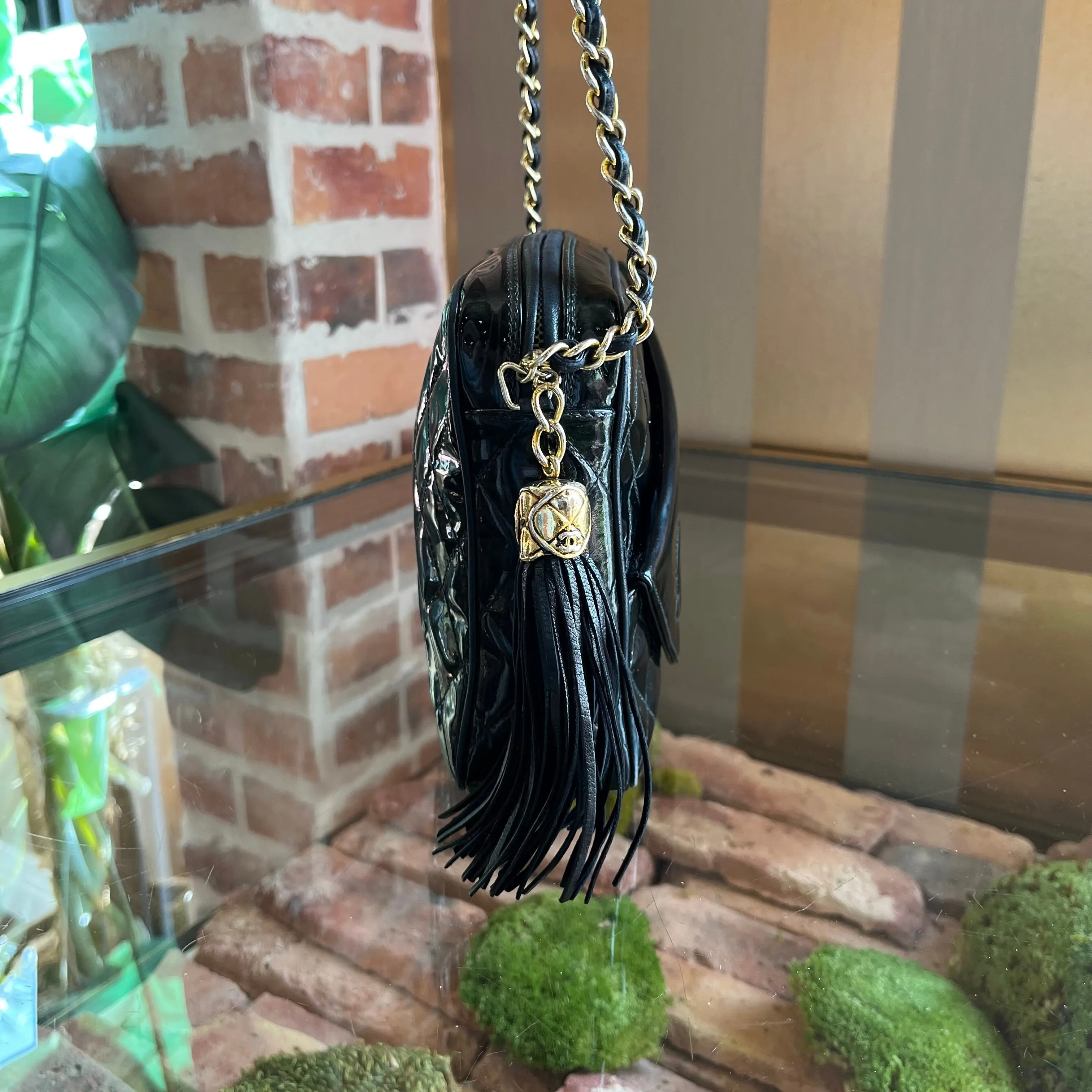 CHANEL Black Patent Leather Vintage Camera Bag