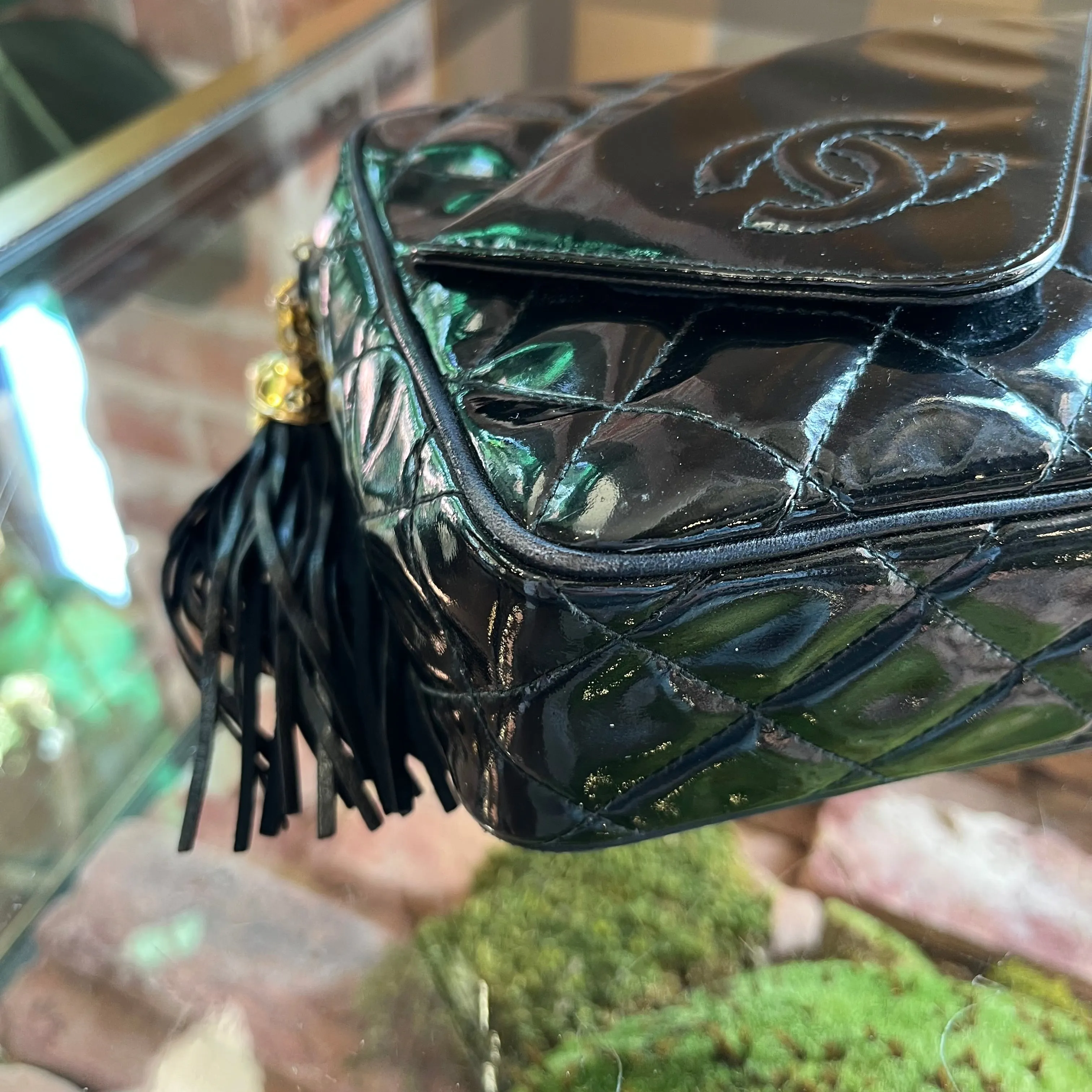 CHANEL Black Patent Leather Vintage Camera Bag