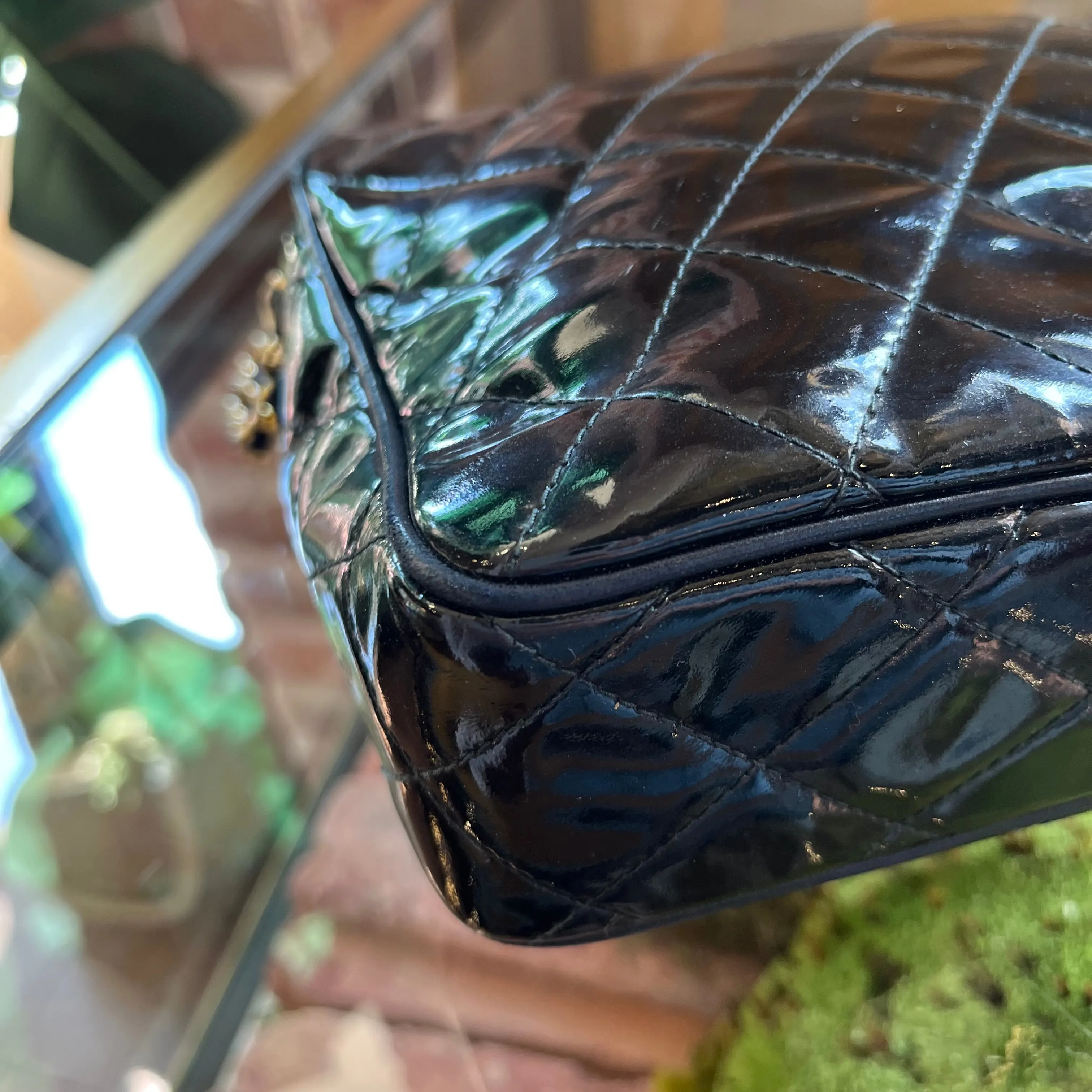 CHANEL Black Patent Leather Vintage Camera Bag