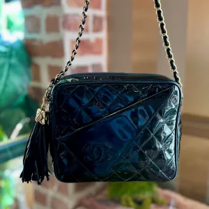 CHANEL Black Patent Leather Vintage Camera Bag