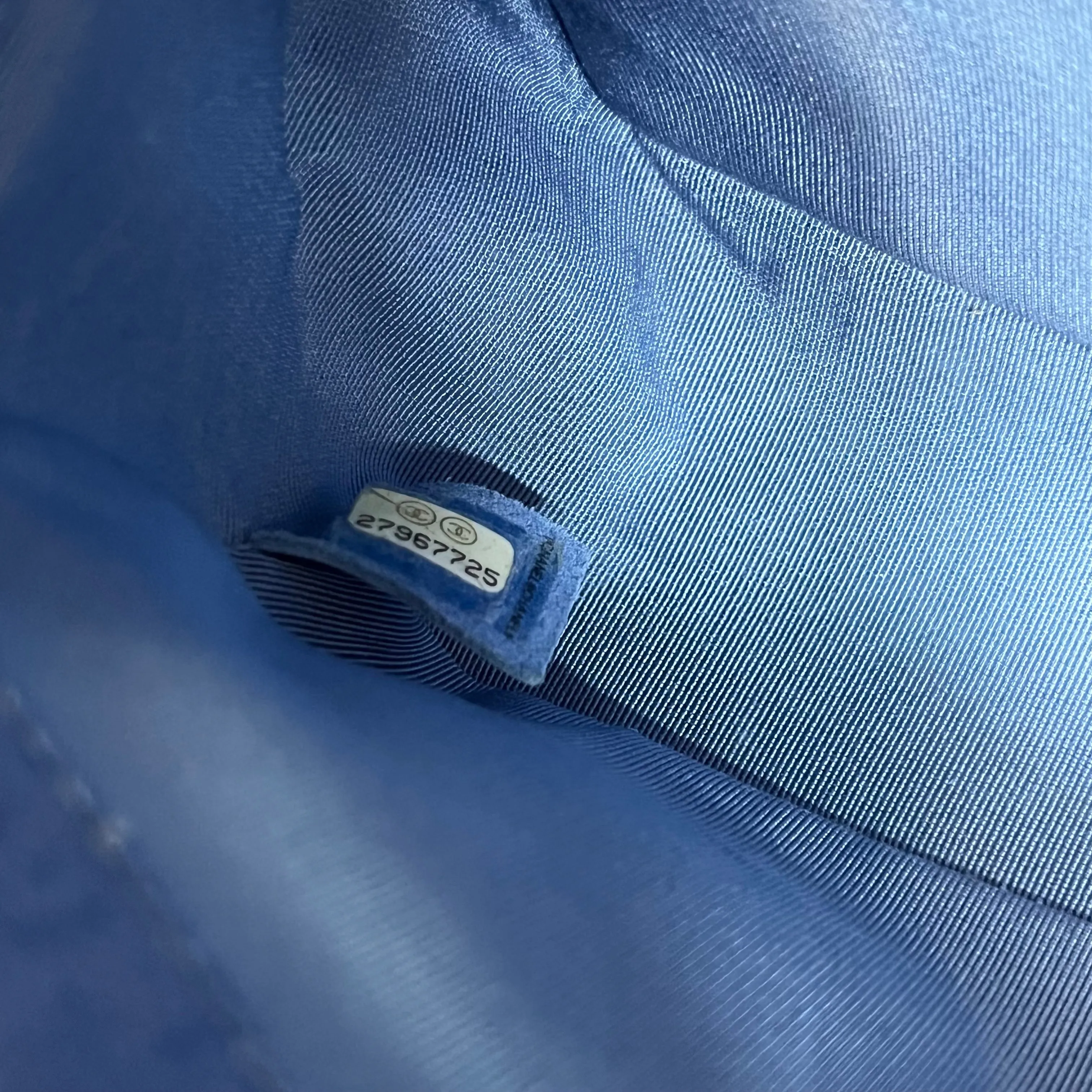 CHANEL Boy Flap Medium Light Blue Denim Pleated Shoulder Bag