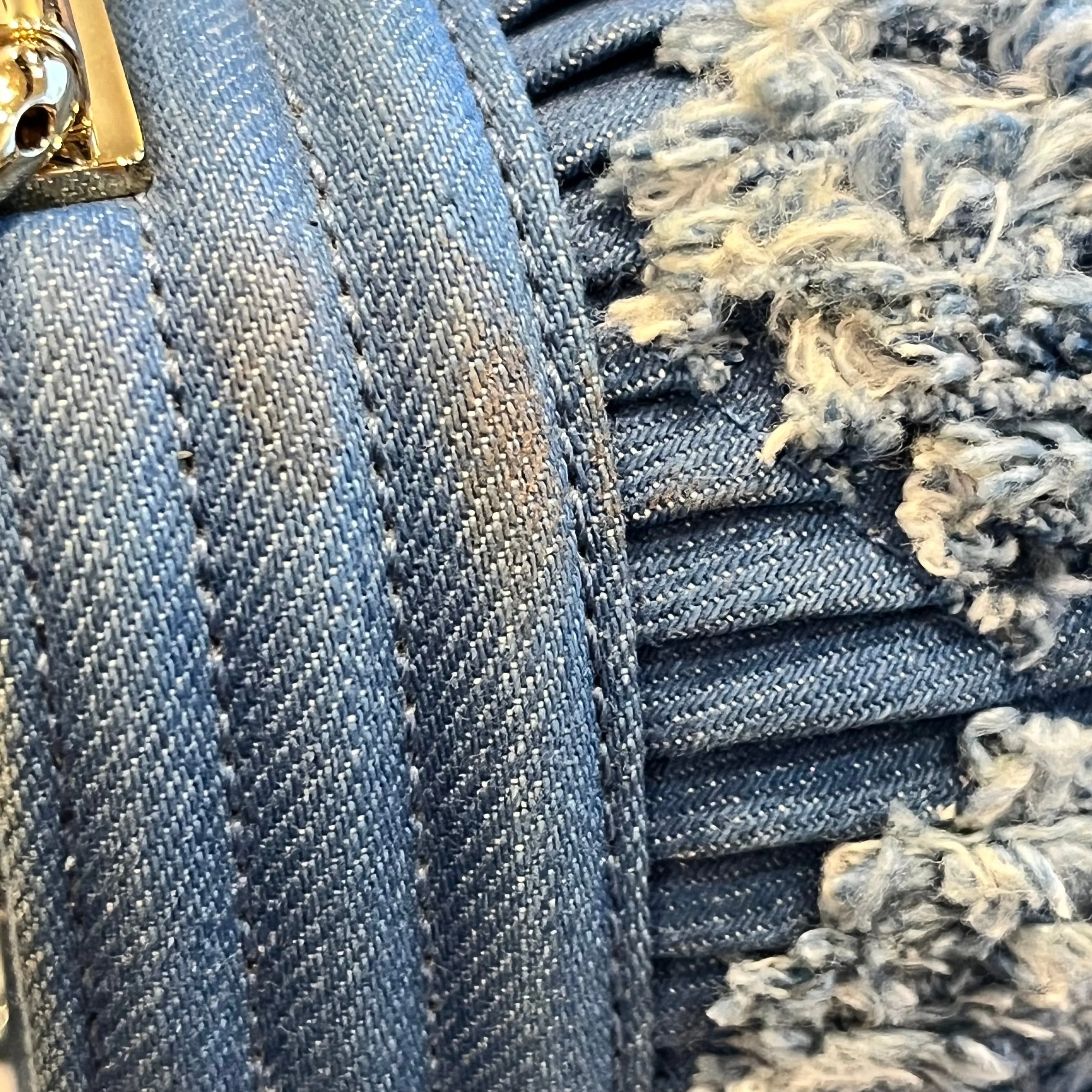 CHANEL Boy Flap Medium Light Blue Denim Pleated Shoulder Bag