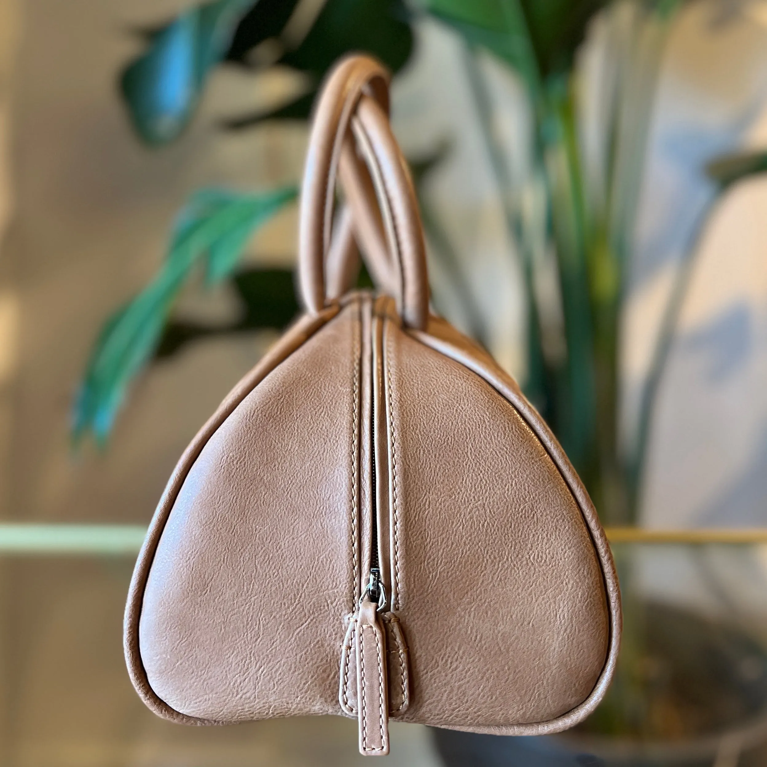 CHANEL Brown Calfskin Quilted Small Bowler Bag