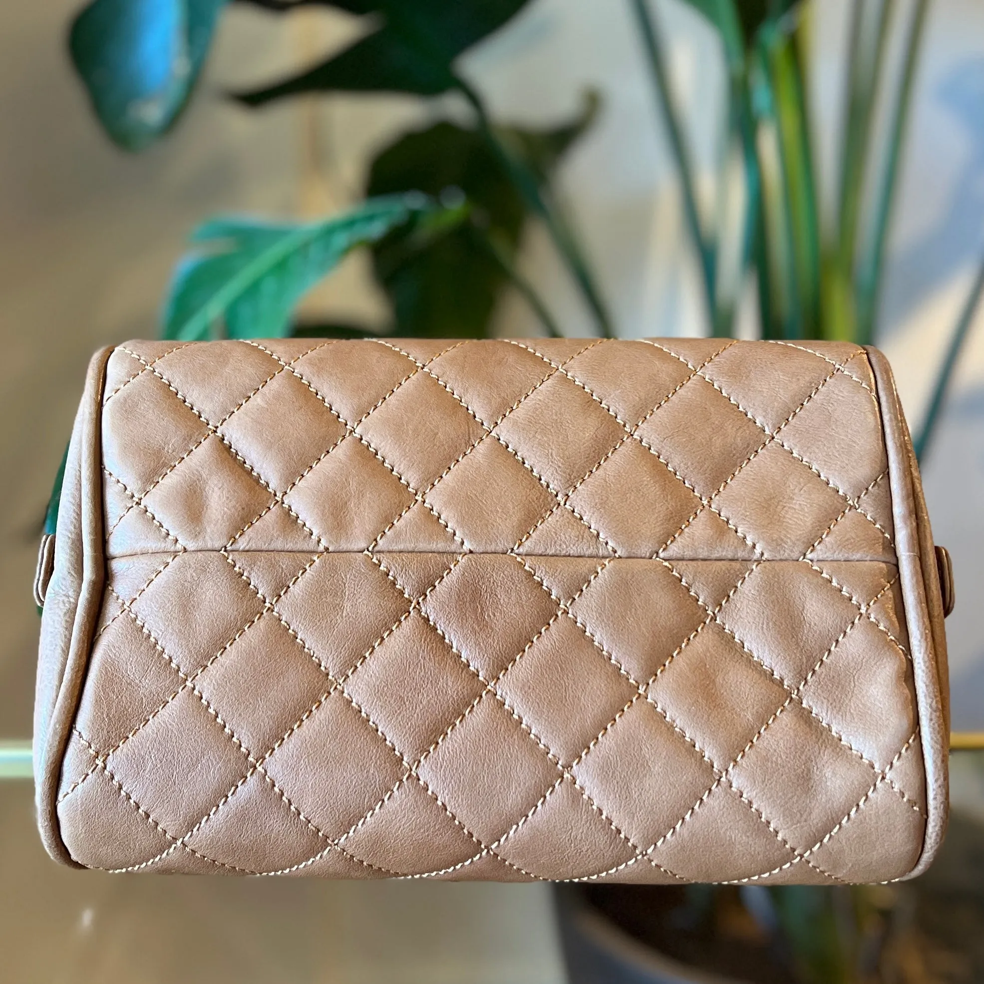 CHANEL Brown Calfskin Quilted Small Bowler Bag