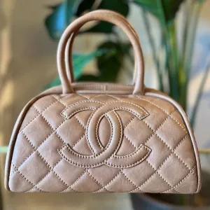 CHANEL Brown Calfskin Quilted Small Bowler Bag