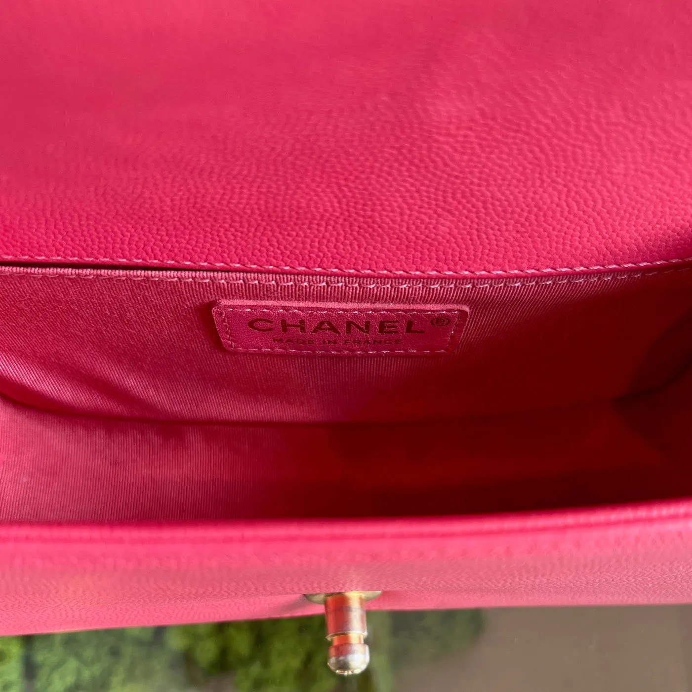 CHANEL Coral Pink Caviar Leather Small Boy Bag