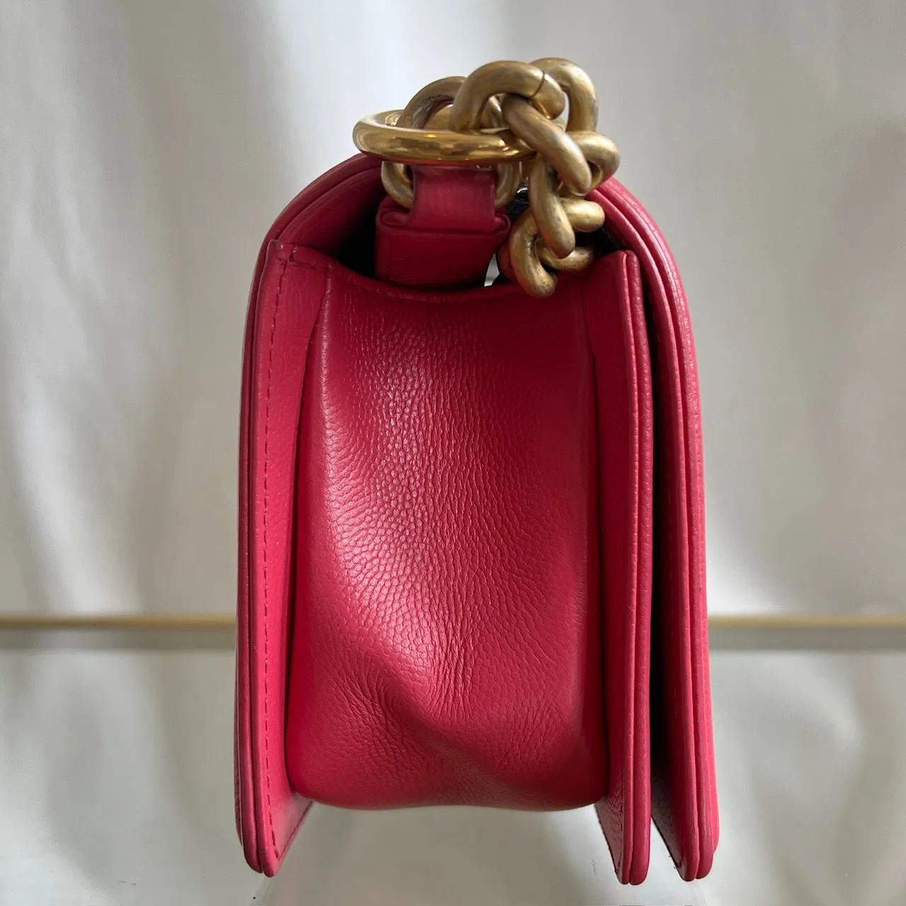 CHANEL Coral Pink Caviar Leather Small Boy Bag