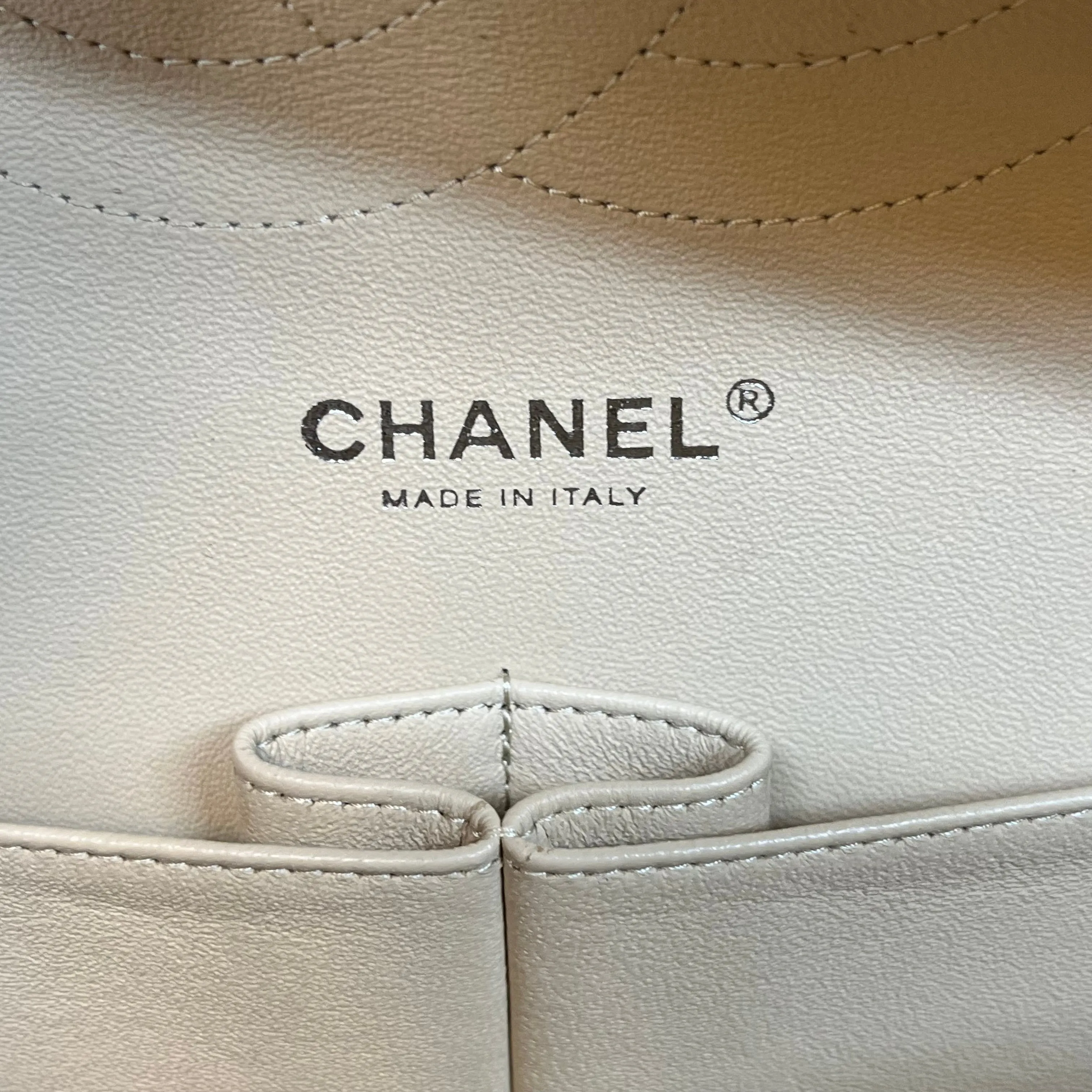CHANEL Double Flap Jumbo Beige Lambskin Leather Shoulder Bag