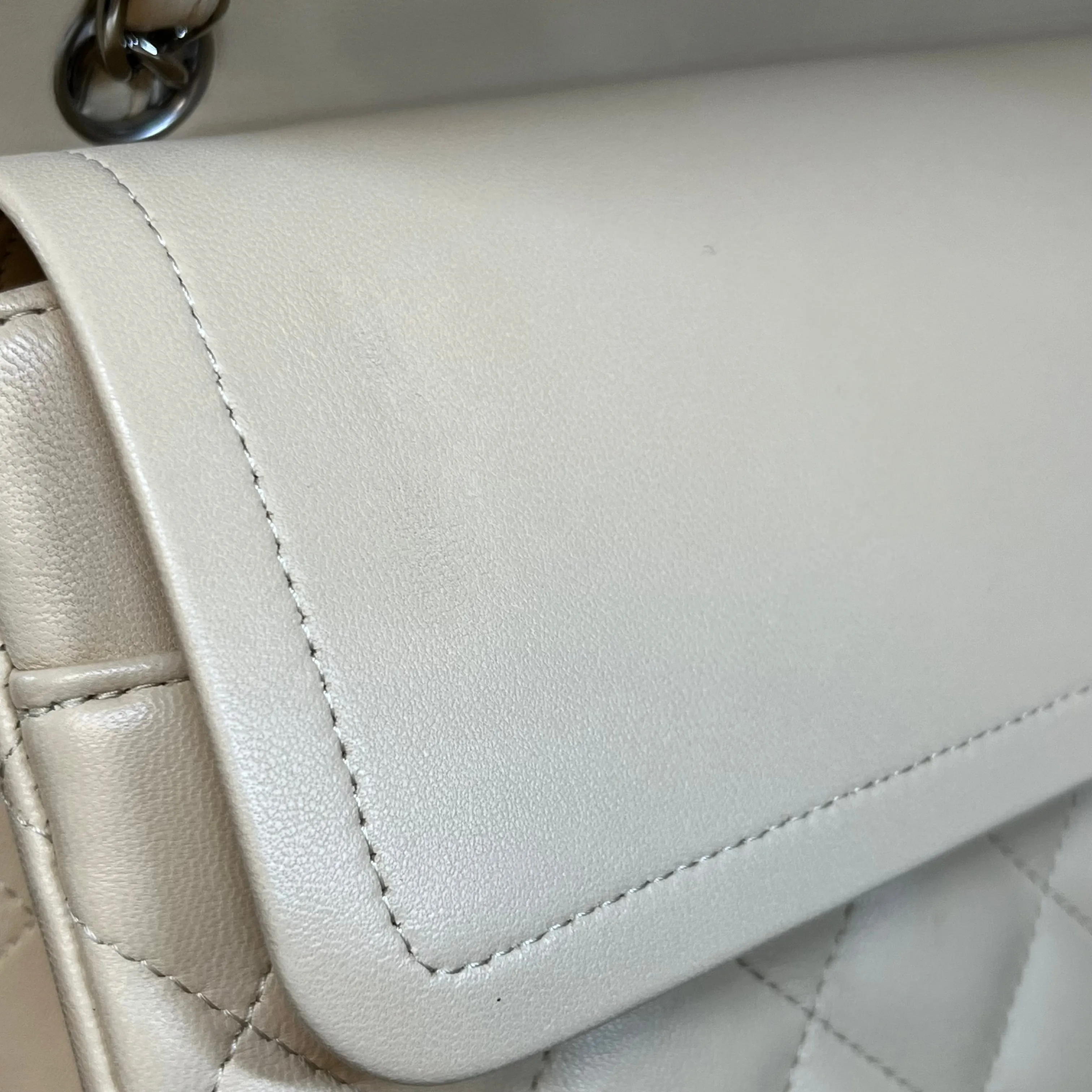 CHANEL Double Flap Jumbo Beige Lambskin Leather Shoulder Bag