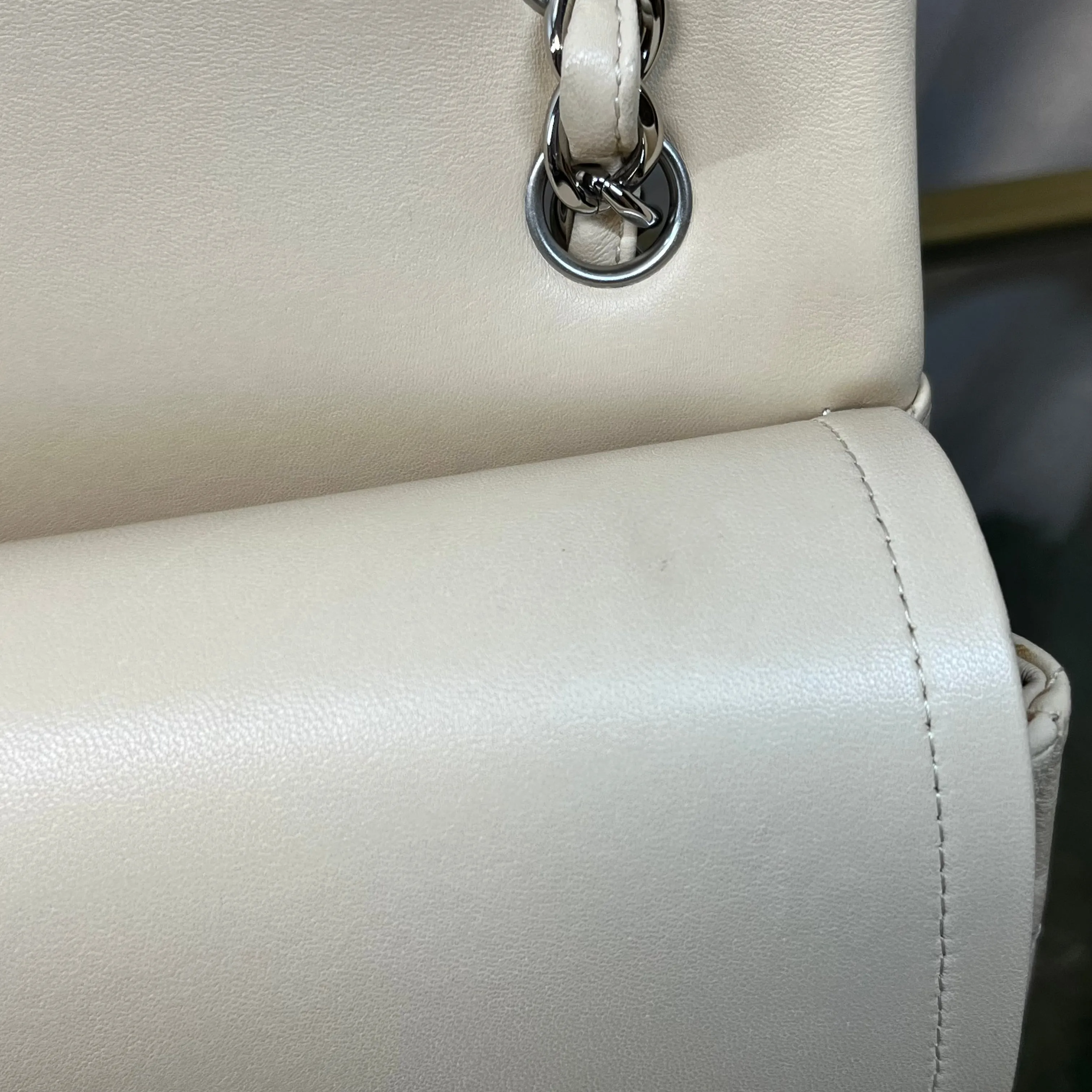 CHANEL Double Flap Jumbo Beige Lambskin Leather Shoulder Bag