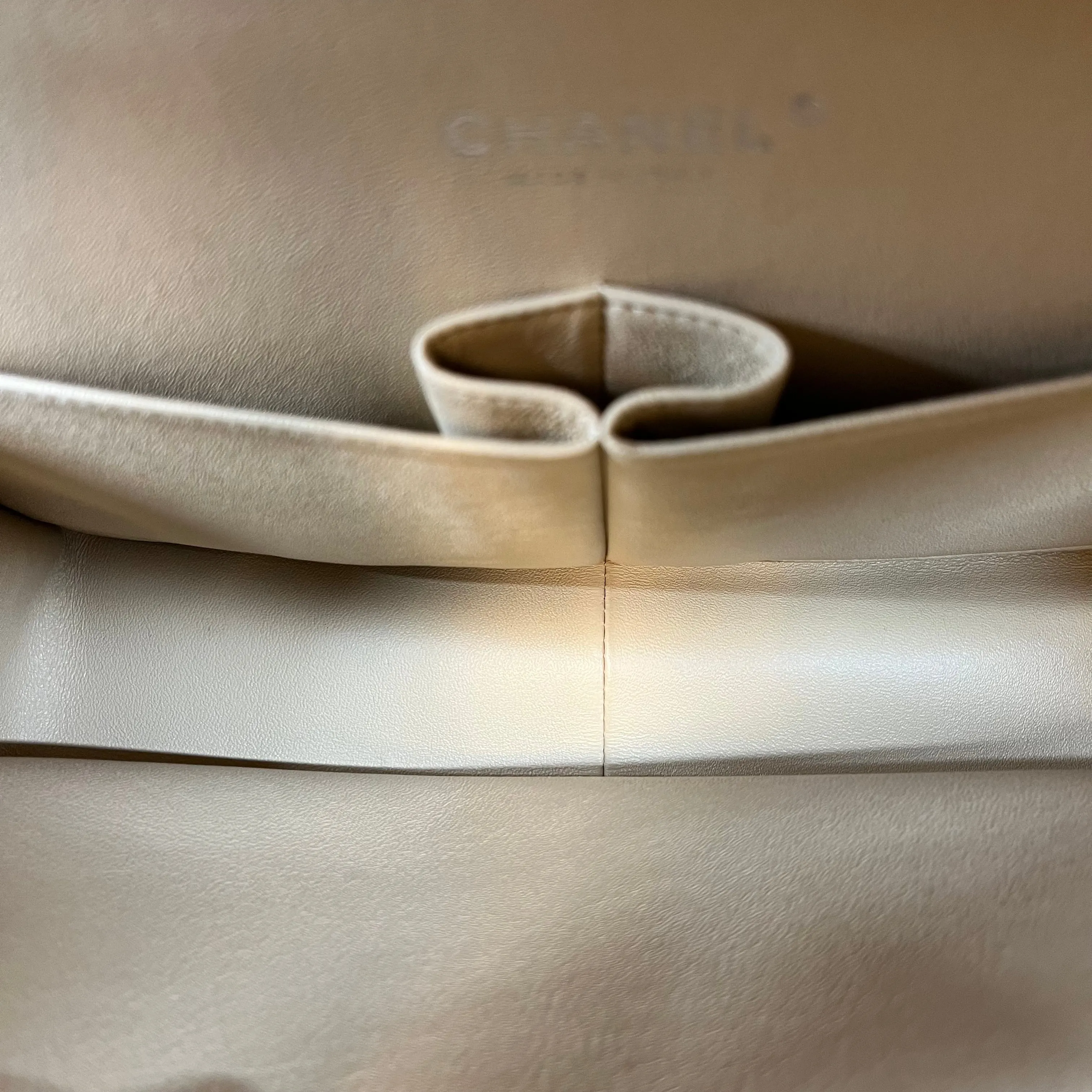 CHANEL Double Flap Jumbo Beige Lambskin Leather Shoulder Bag