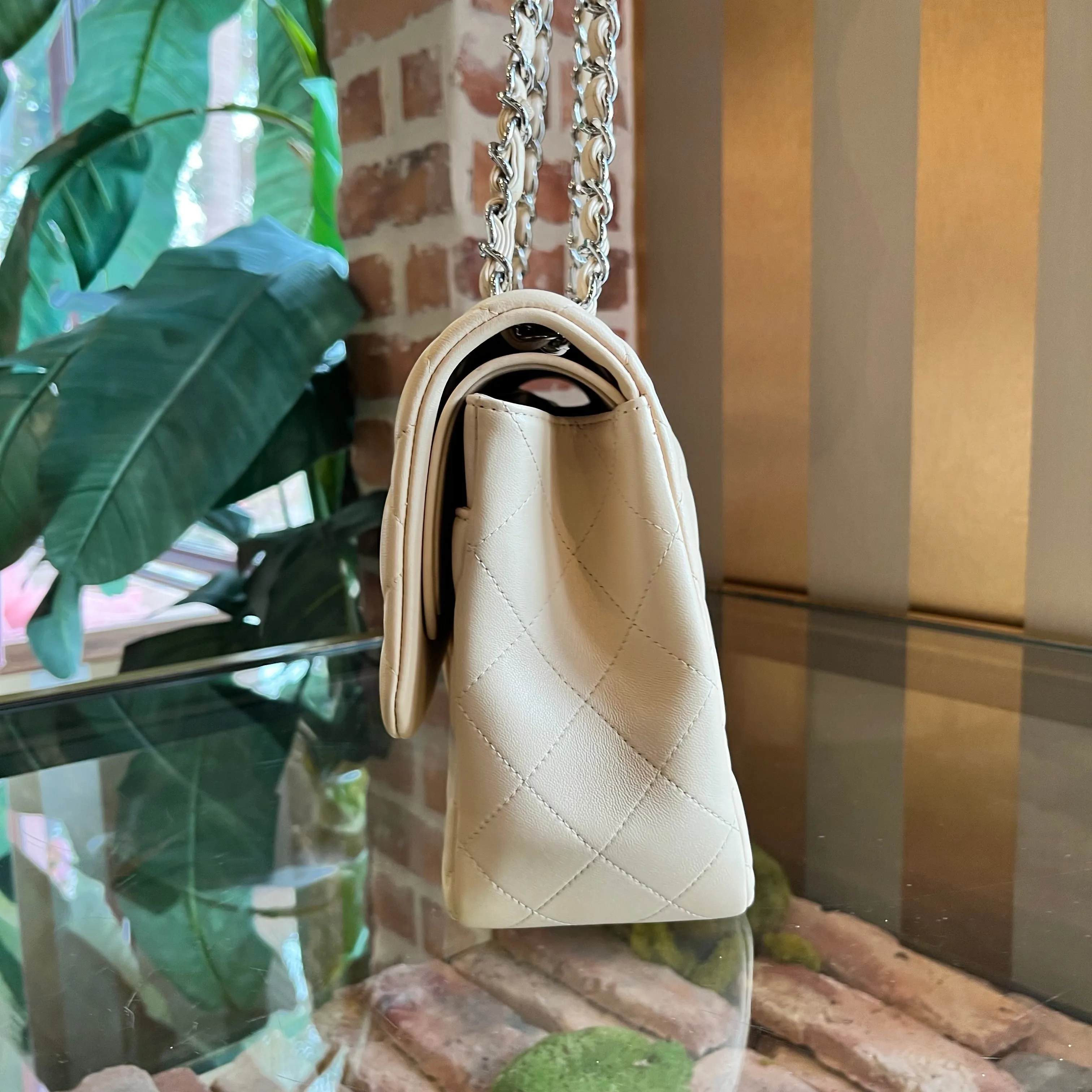 CHANEL Double Flap Jumbo Beige Lambskin Leather Shoulder Bag