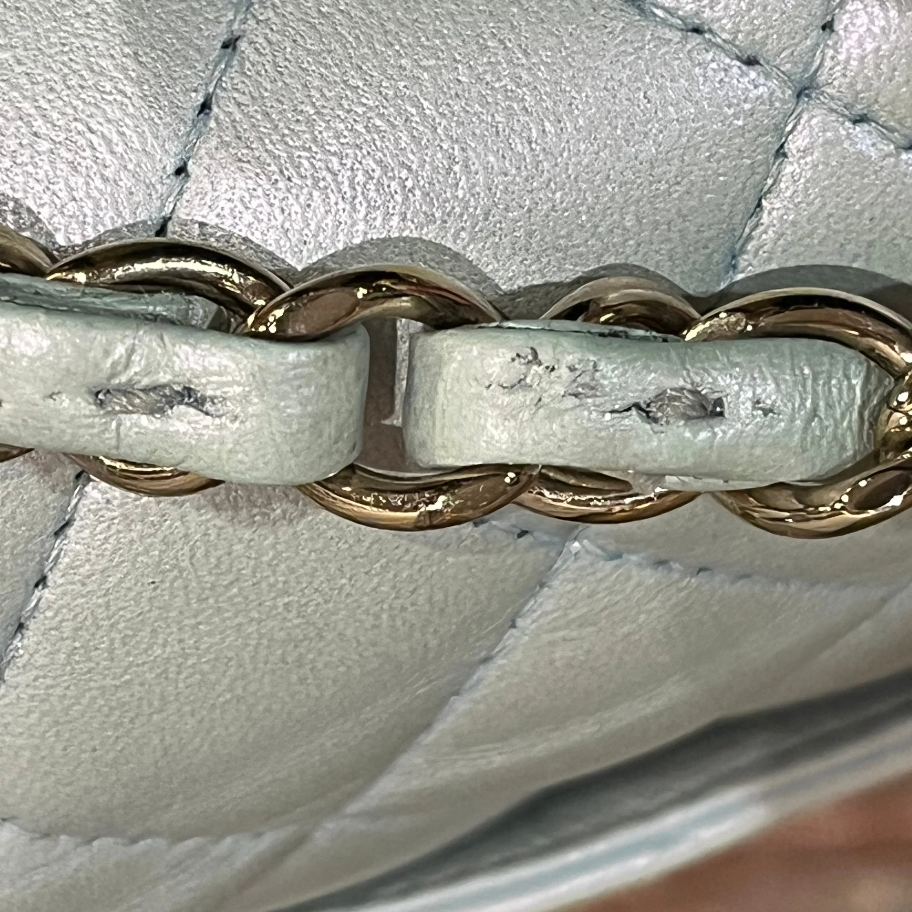 CHANEL Double Flap Medium Light Blue Iridescent Lambskin Leather Shoulder Bag