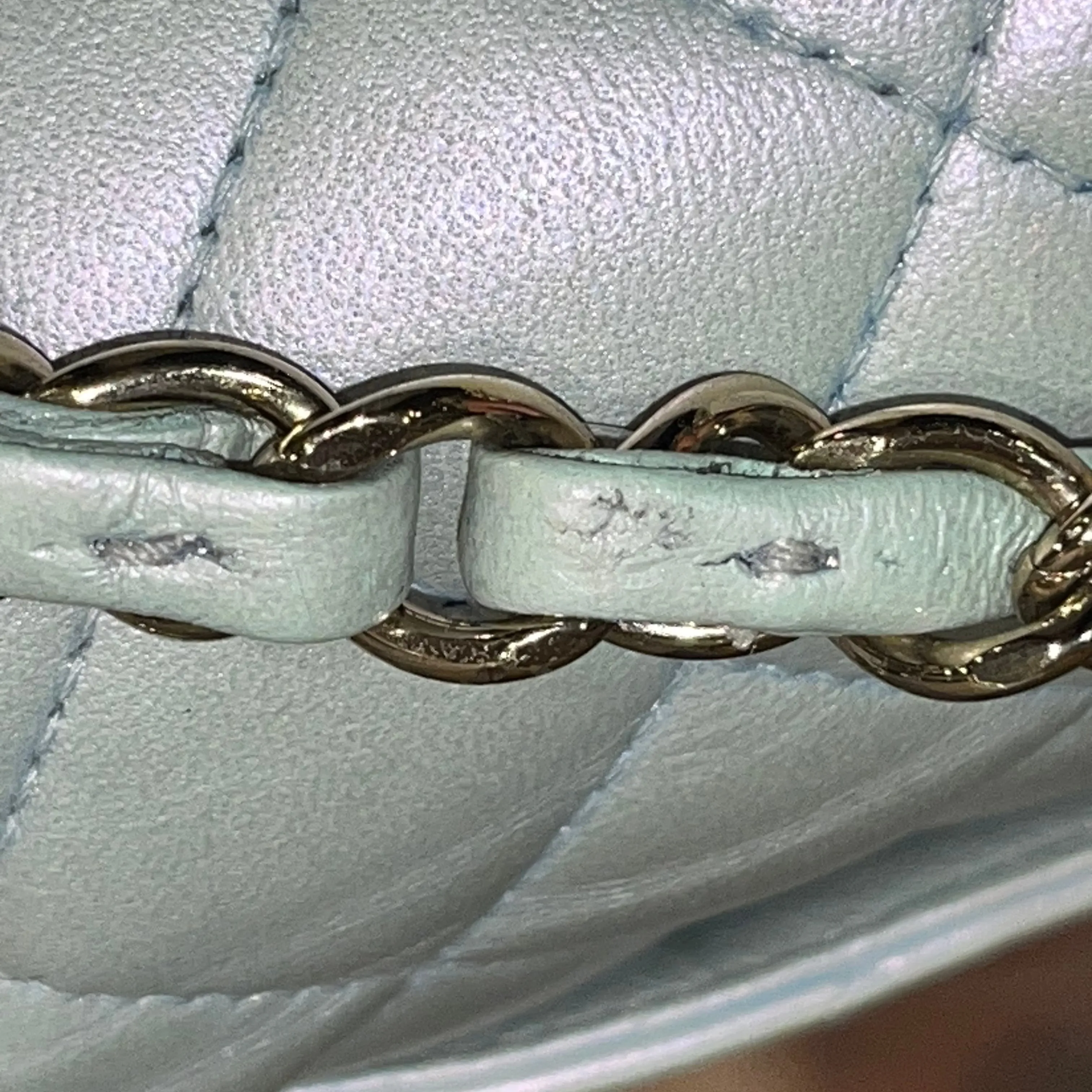 CHANEL Double Flap Medium Light Blue Iridescent Lambskin Leather Shoulder Bag