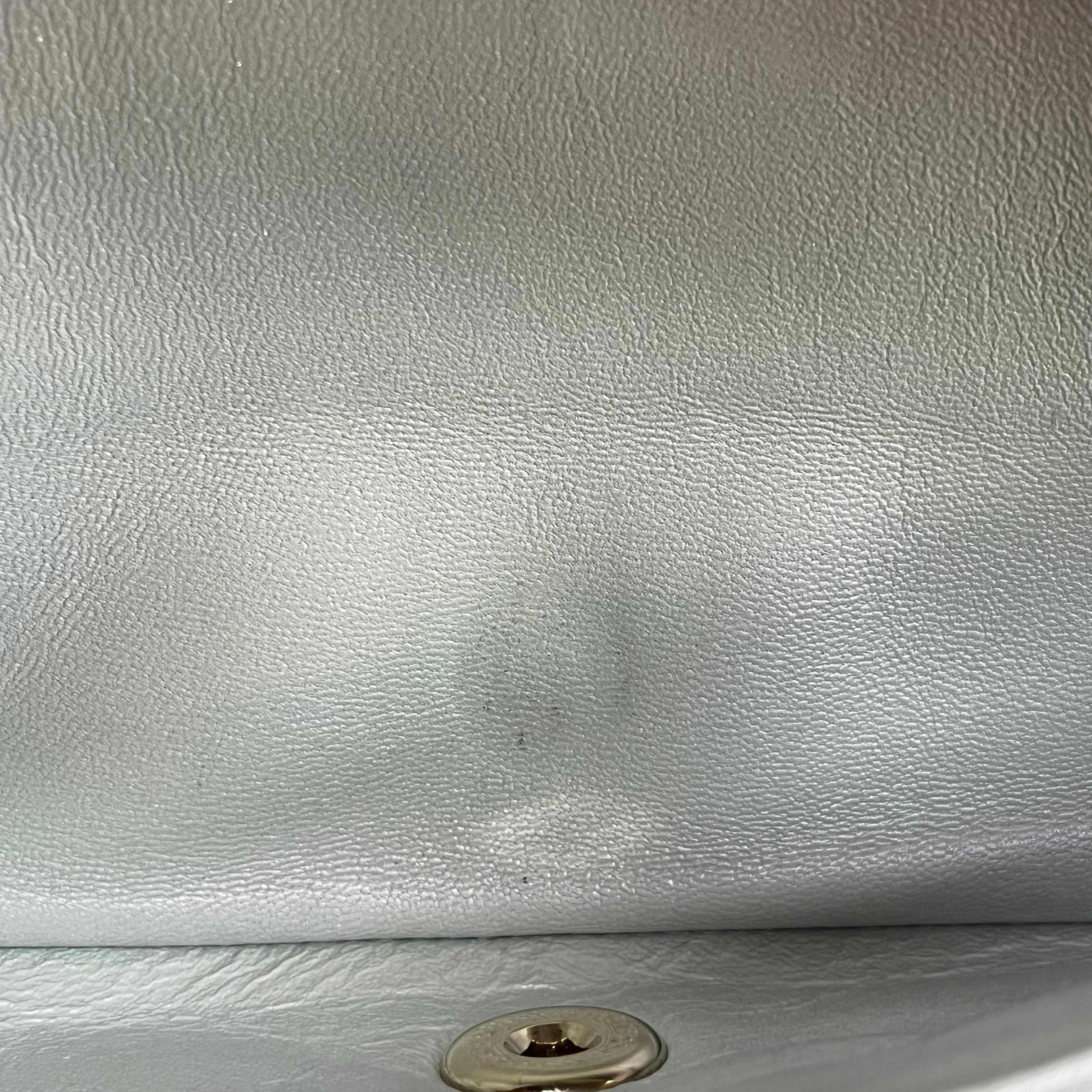 CHANEL Double Flap Medium Light Blue Iridescent Lambskin Leather Shoulder Bag