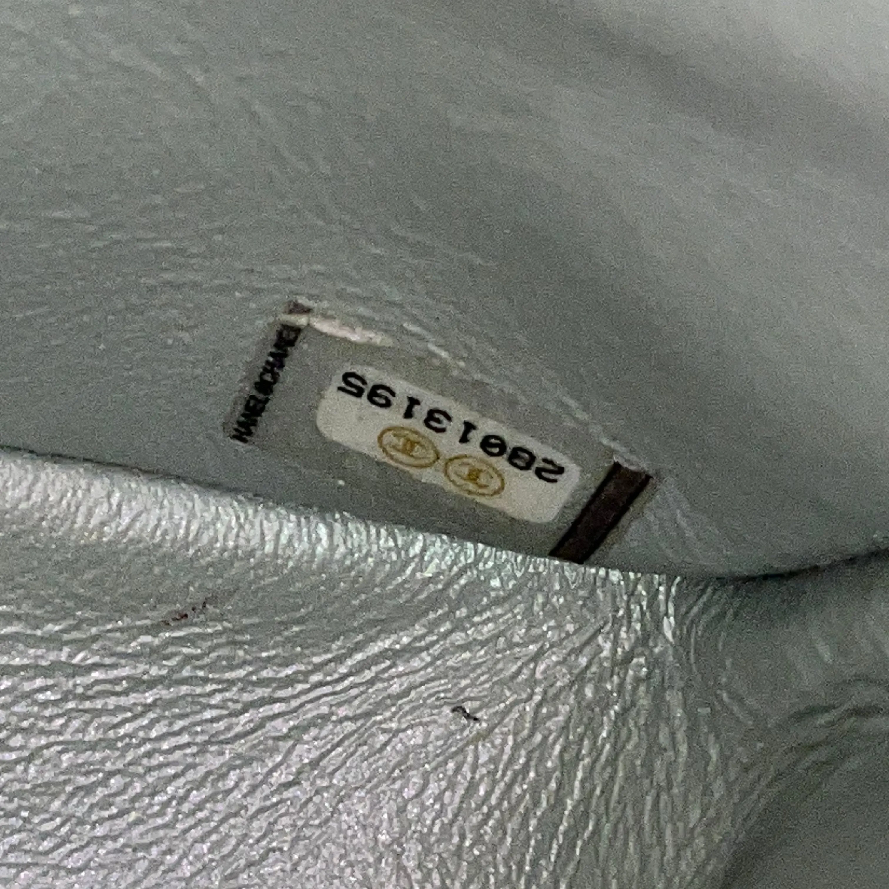 CHANEL Double Flap Medium Light Blue Iridescent Lambskin Leather Shoulder Bag