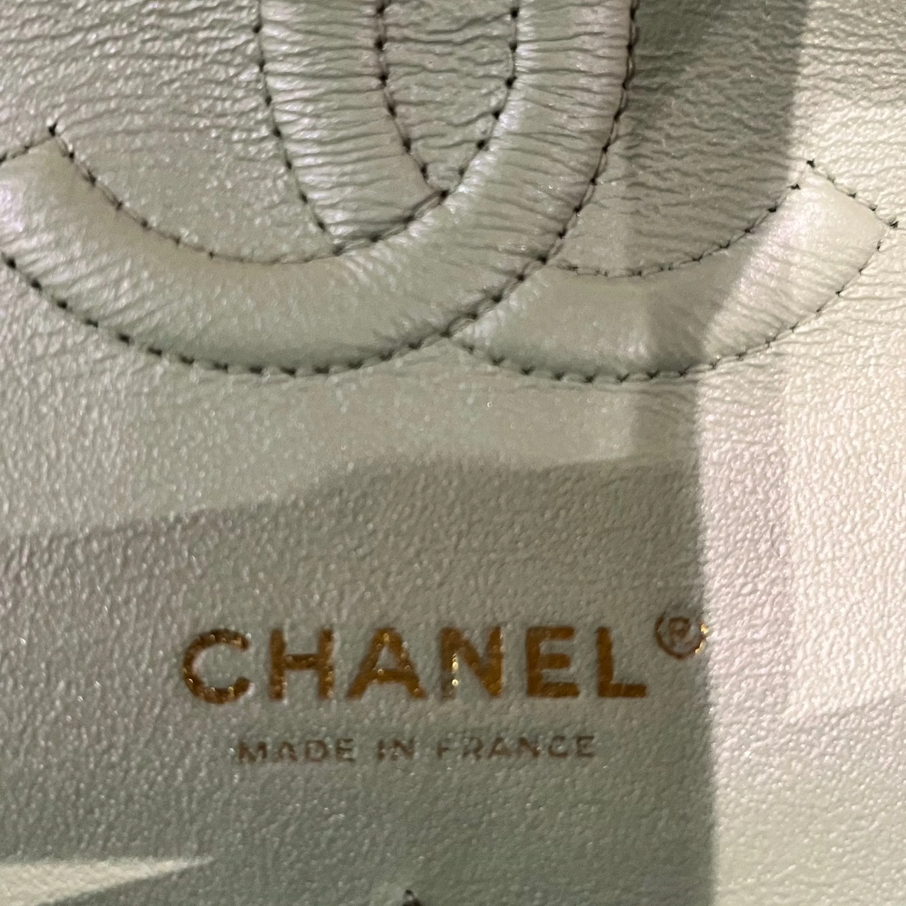 CHANEL Double Flap Medium Light Blue Iridescent Lambskin Leather Shoulder Bag