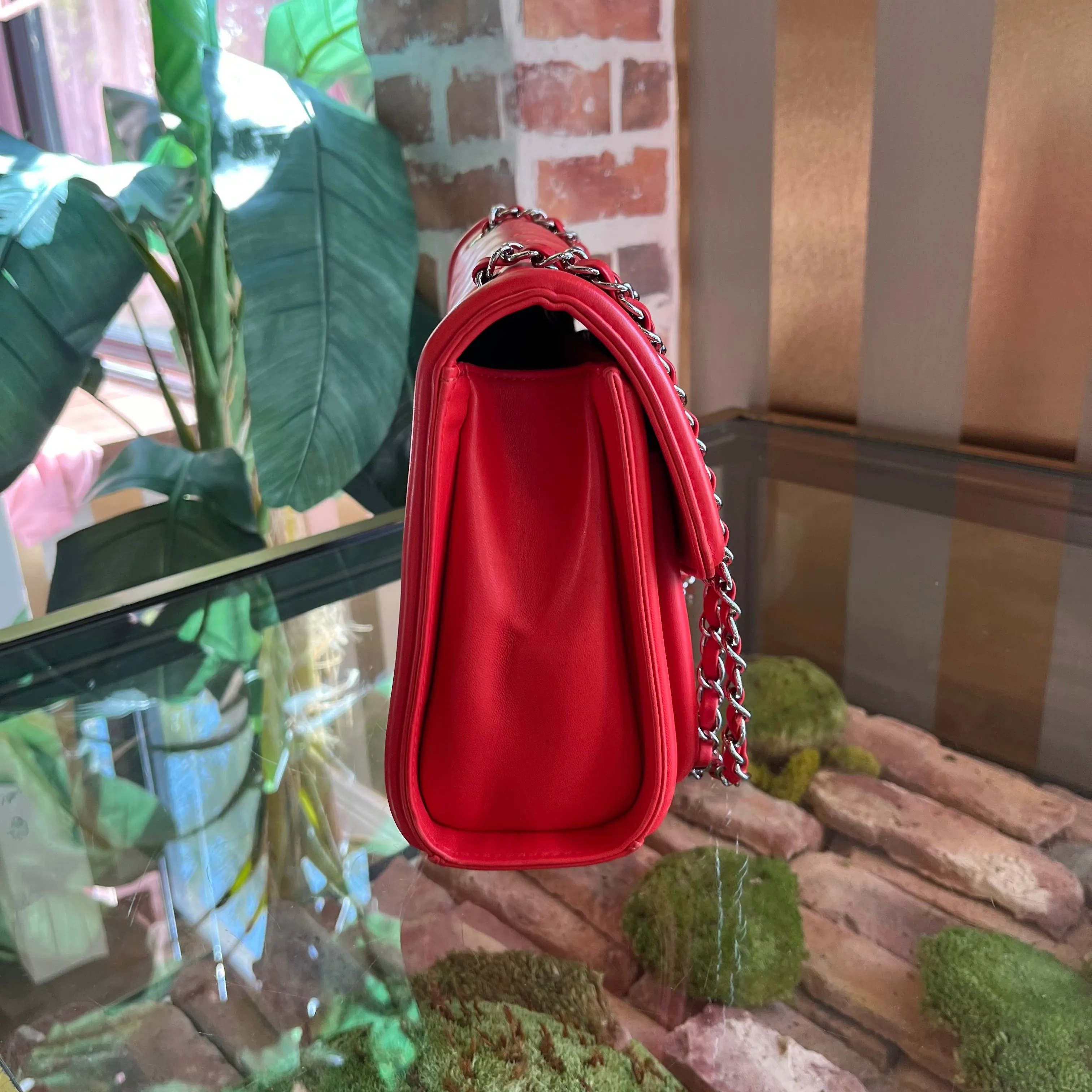 CHANEL Geometric Medium Red Lambskin Quilted Flap Bag
