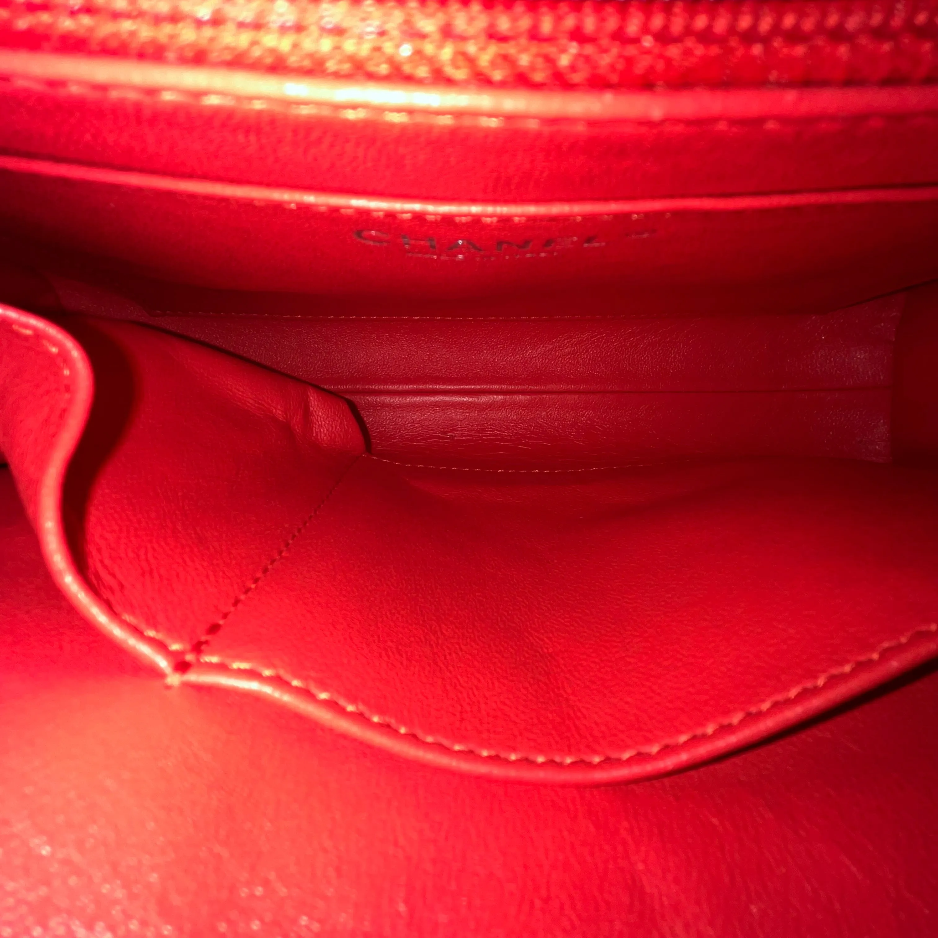 CHANEL Geometric Medium Red Lambskin Quilted Flap Bag