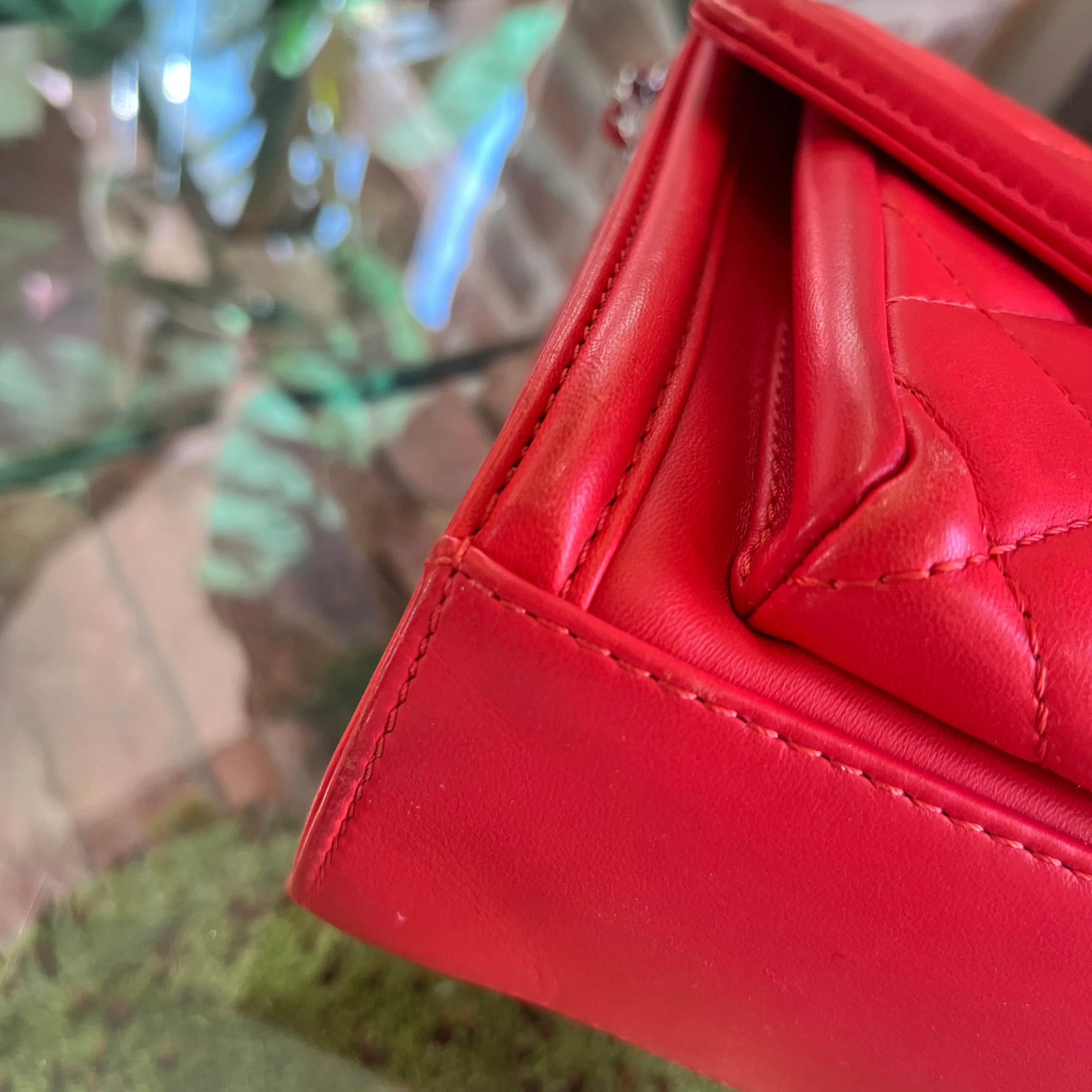 CHANEL Geometric Medium Red Lambskin Quilted Flap Bag