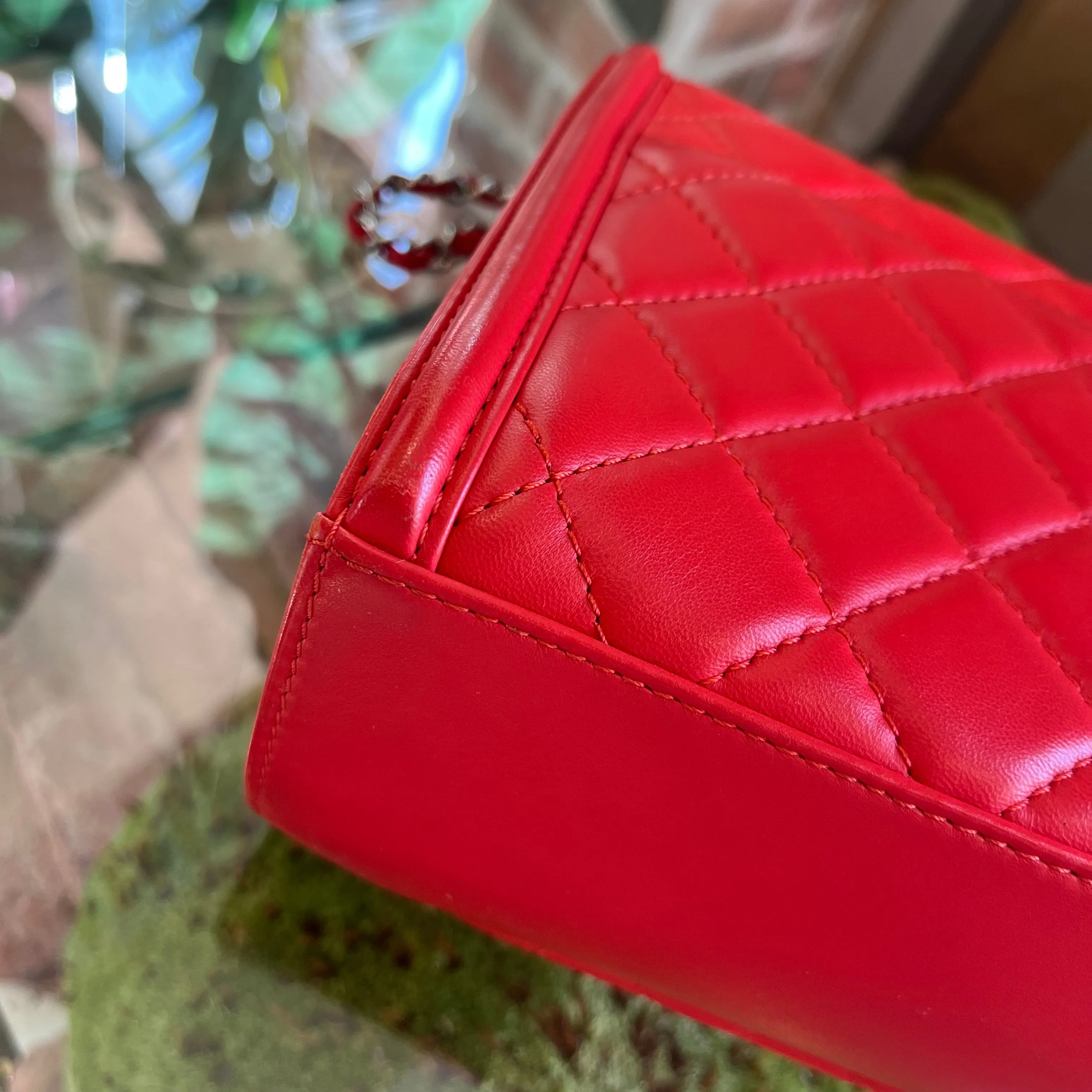CHANEL Geometric Medium Red Lambskin Quilted Flap Bag