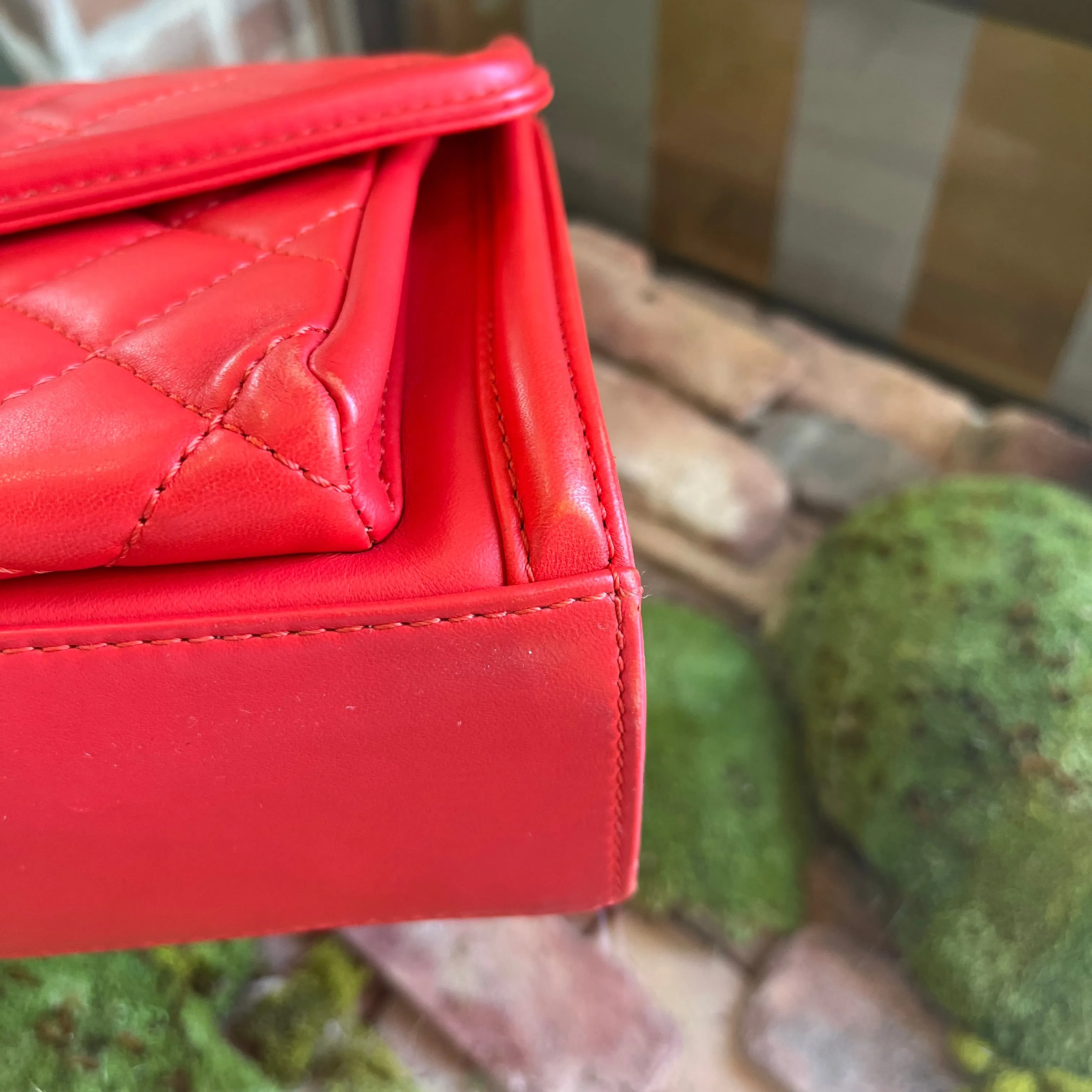 CHANEL Geometric Medium Red Lambskin Quilted Flap Bag