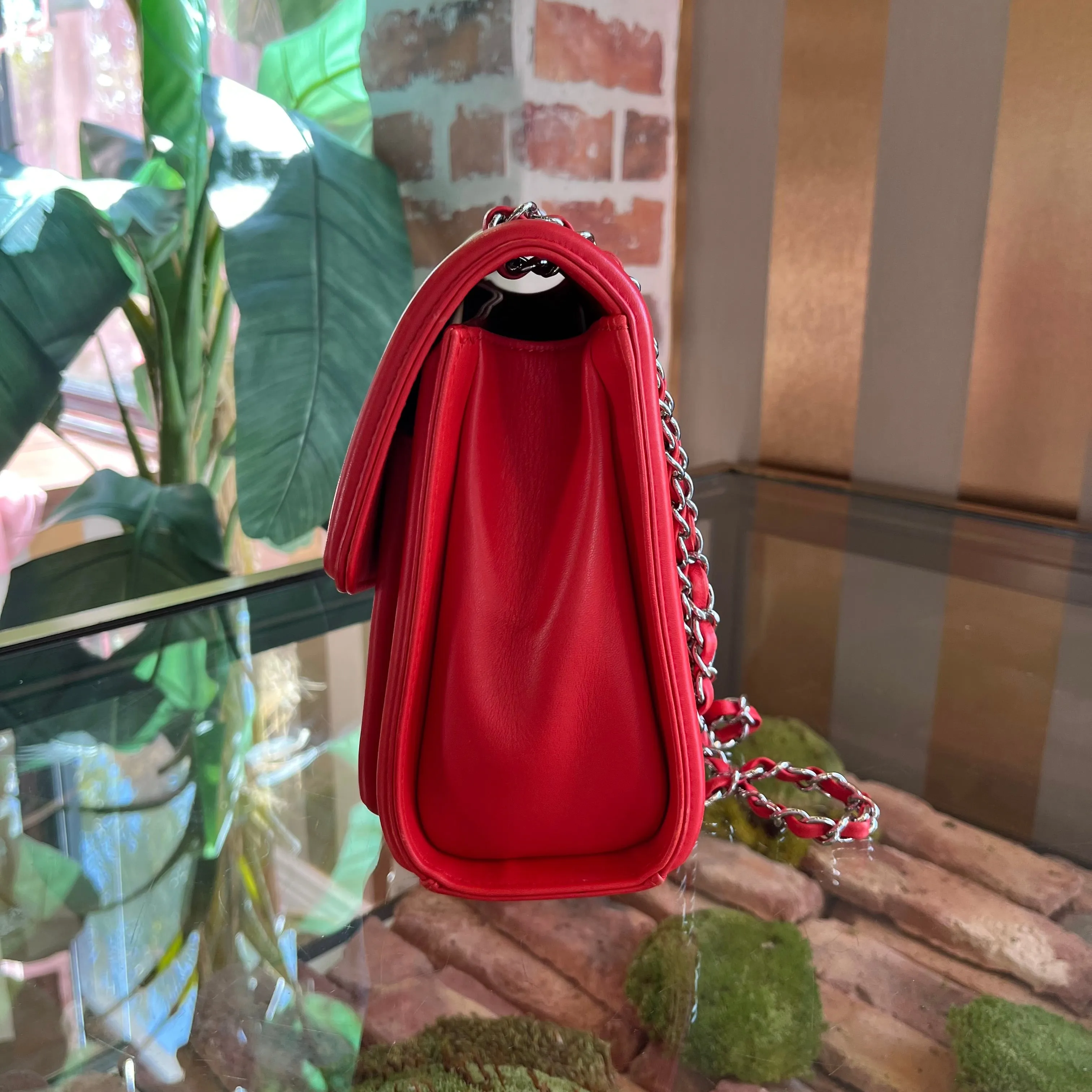 CHANEL Geometric Medium Red Lambskin Quilted Flap Bag