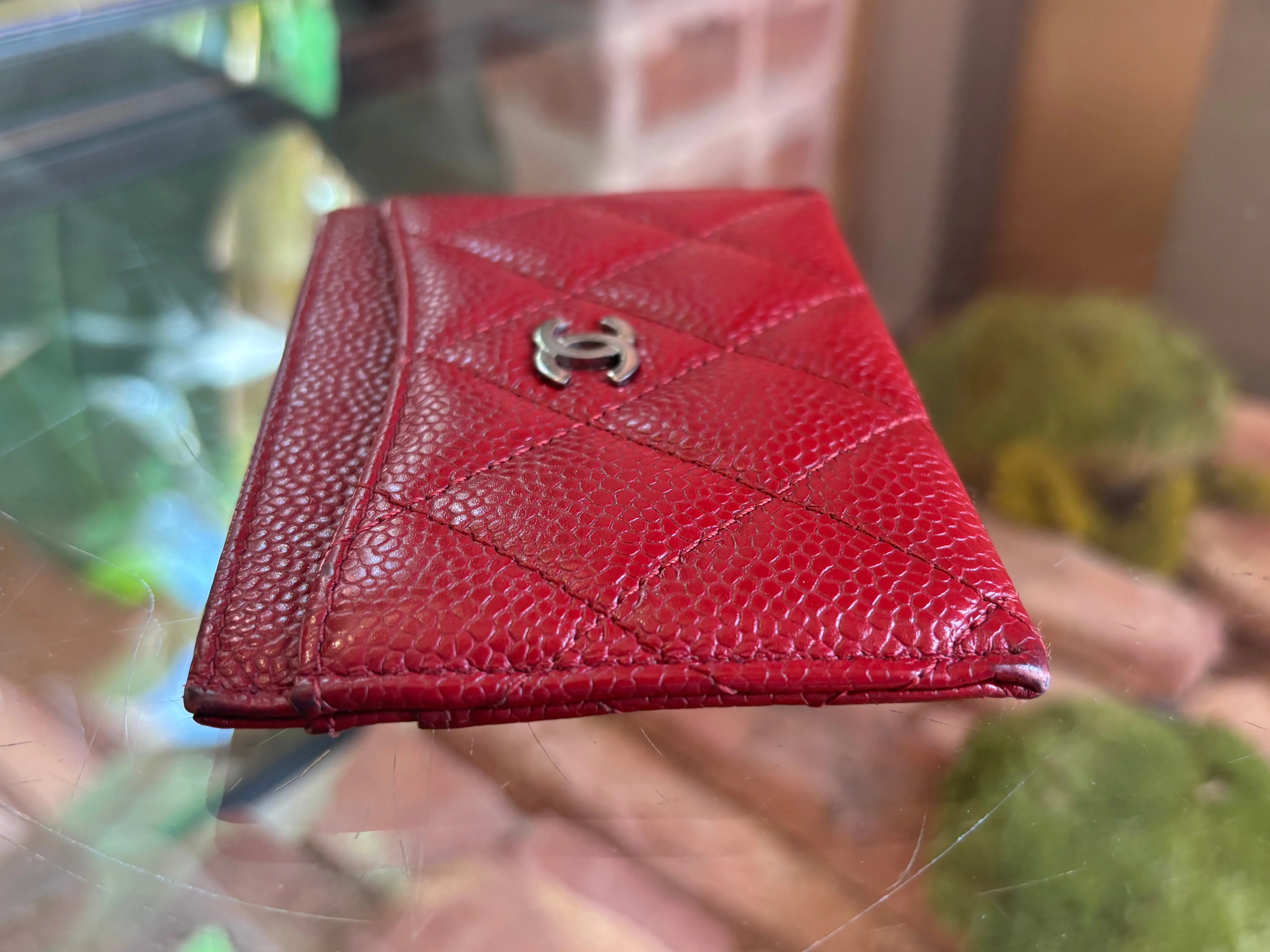 CHANEL Red Caviar Leather Card Case