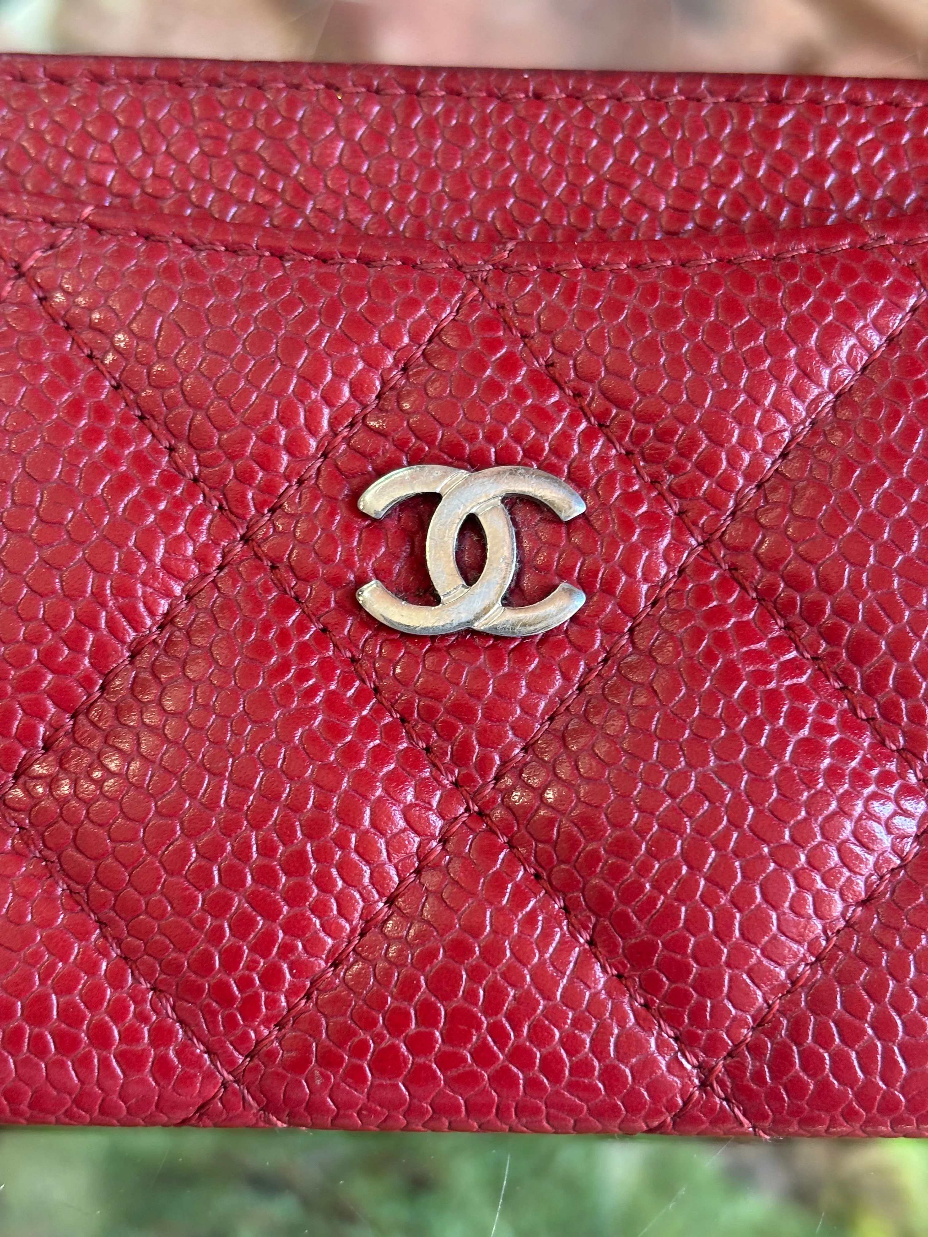 CHANEL Red Caviar Leather Card Case