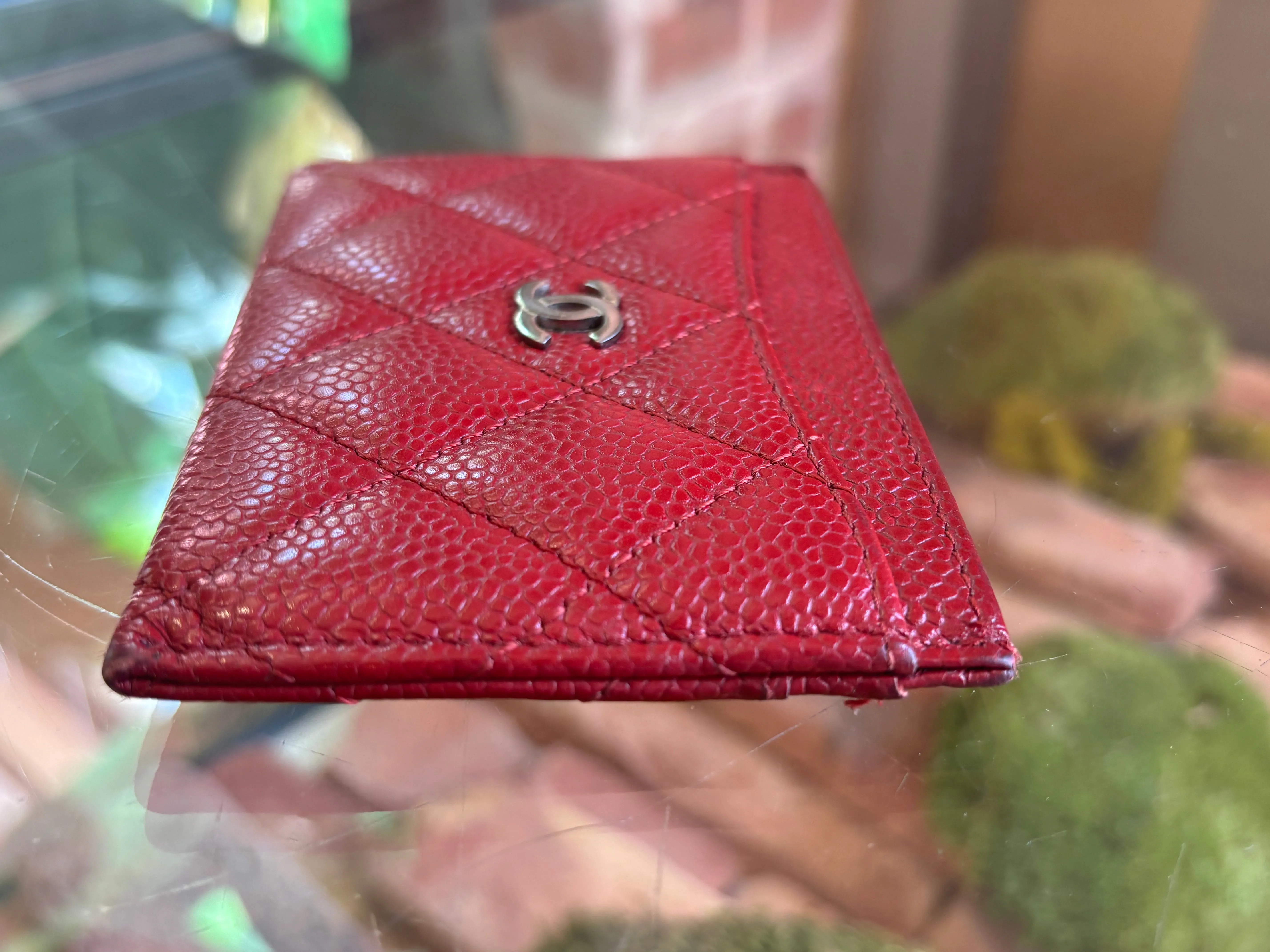 CHANEL Red Caviar Leather Card Case