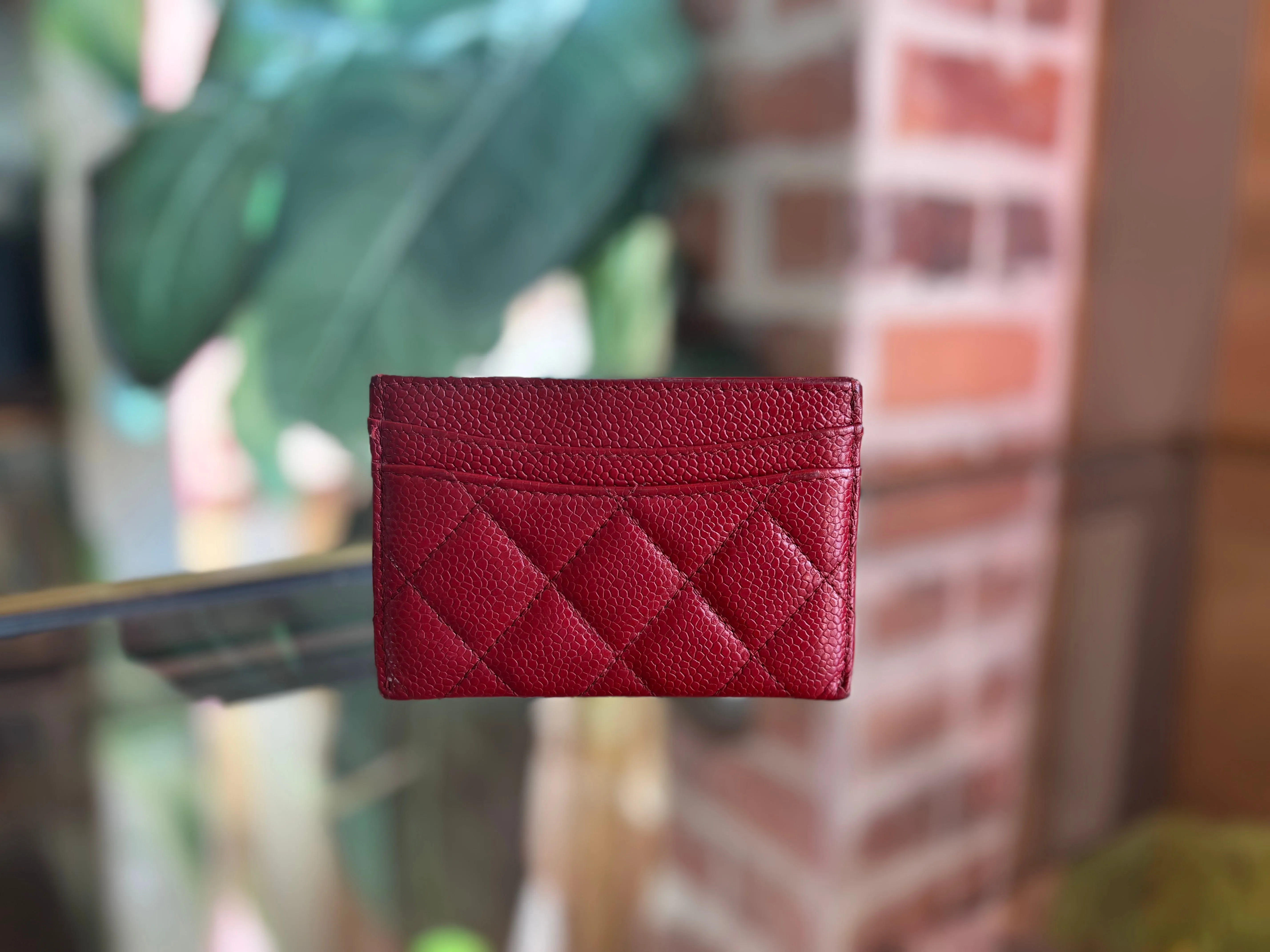 CHANEL Red Caviar Leather Card Case