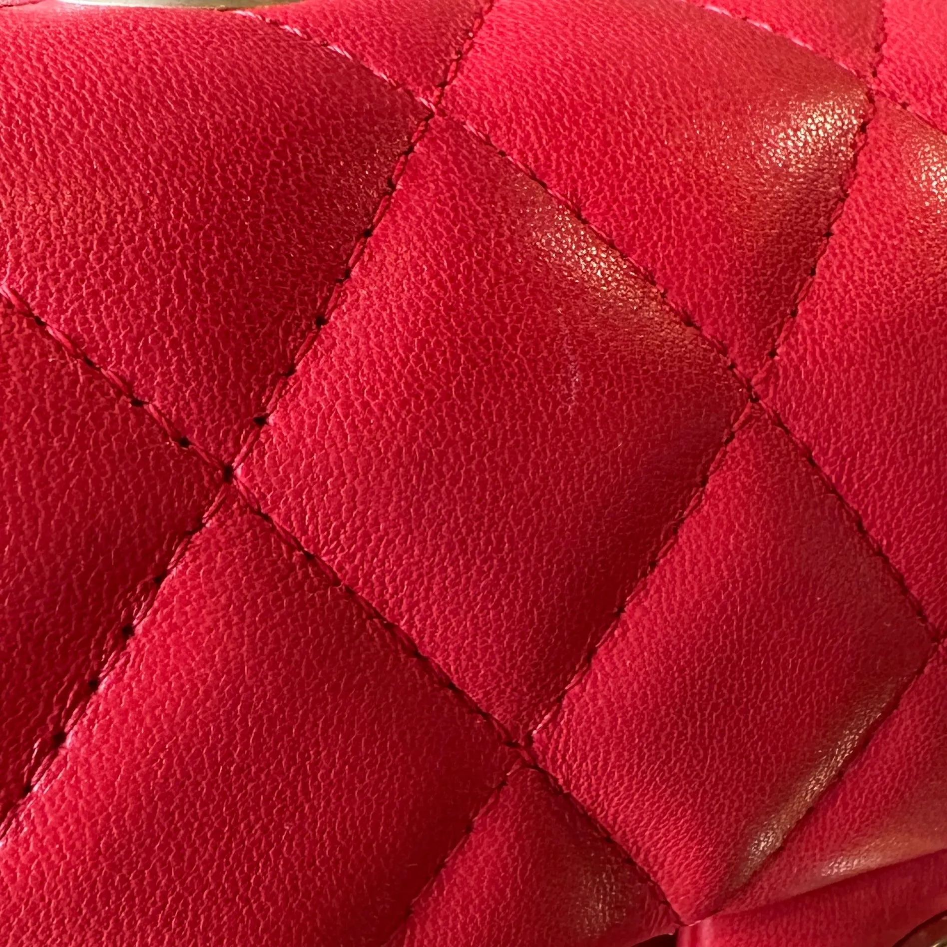 CHANEL Red Lambskin Mini Rectangle Shoulder Bag