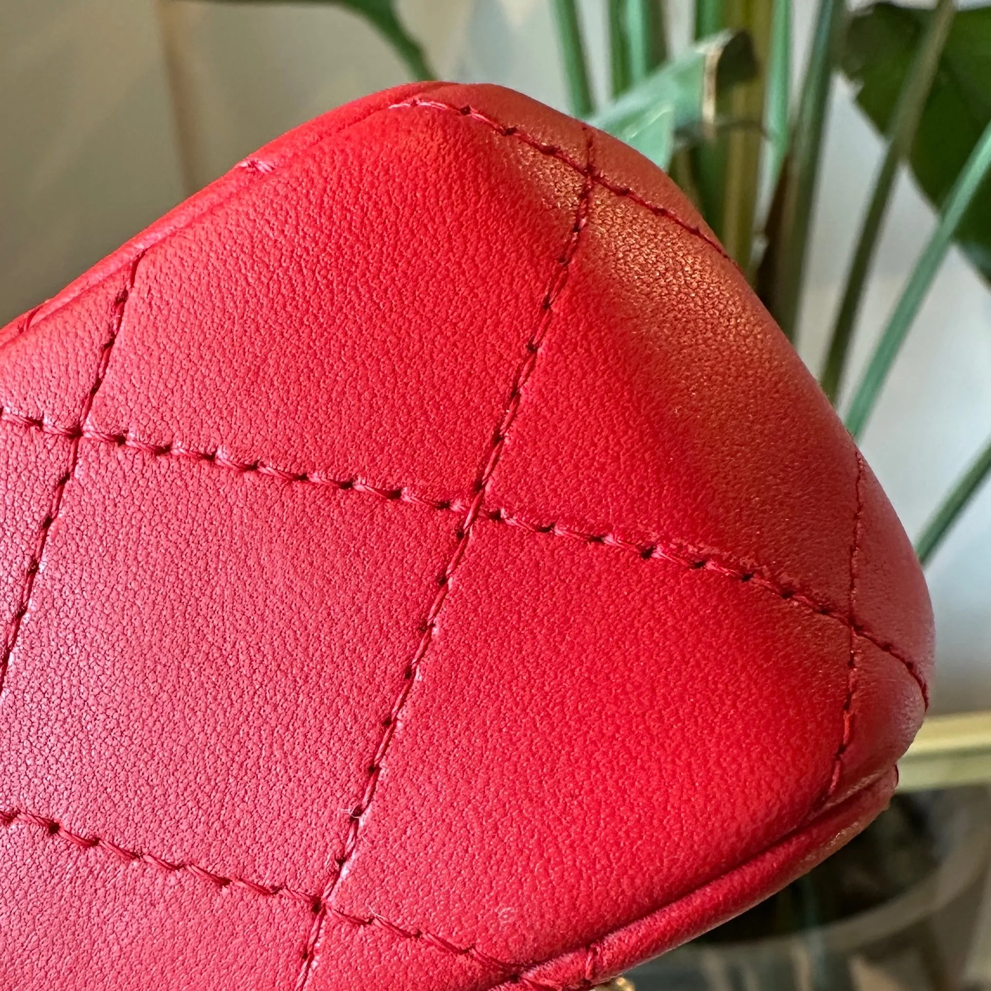 CHANEL Red Lambskin Mini Rectangle Shoulder Bag