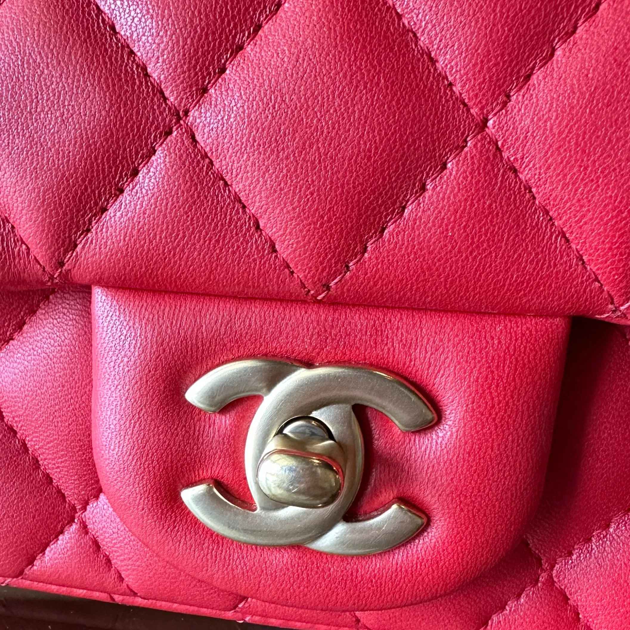 CHANEL Red Lambskin Mini Rectangle Shoulder Bag