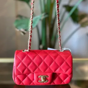 CHANEL Red Lambskin Mini Rectangle Shoulder Bag
