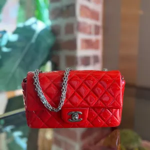 CHANEL Red Patent Leather Mini Rectangle Flap Bag ADI1167