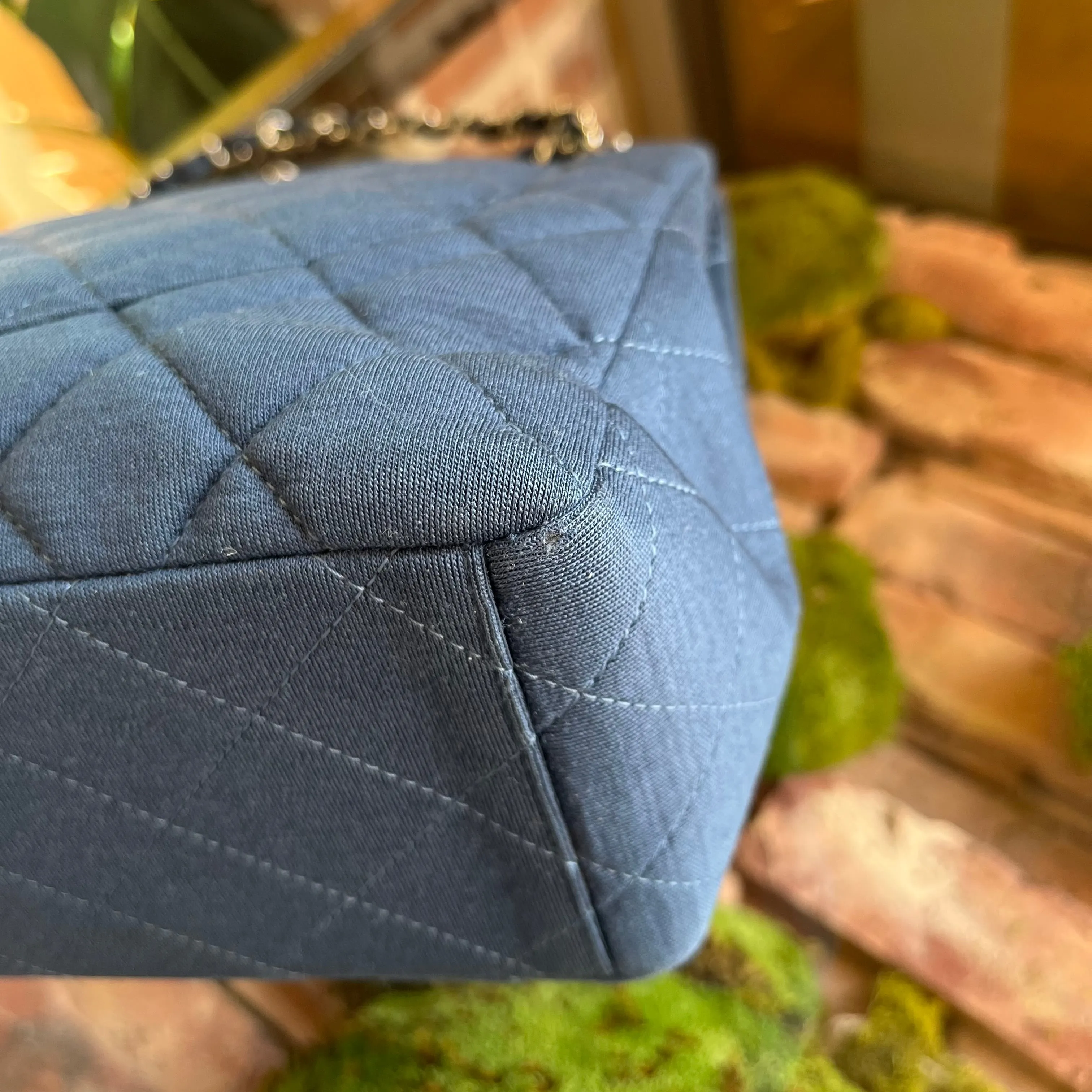 CHANEL Single Flap Jumbo Blue Jersey Shoulder Bag TS3774