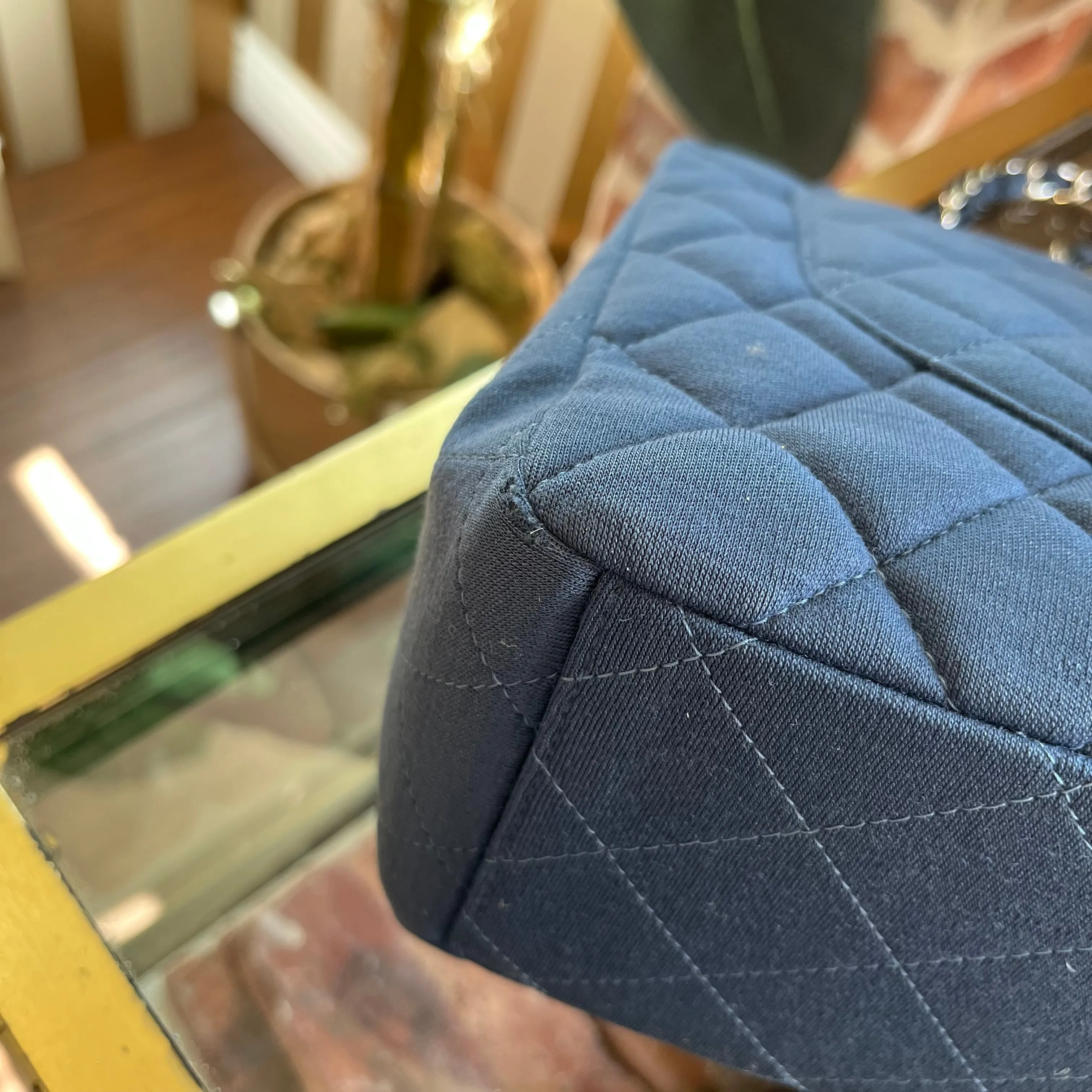 CHANEL Single Flap Jumbo Blue Jersey Shoulder Bag TS3774