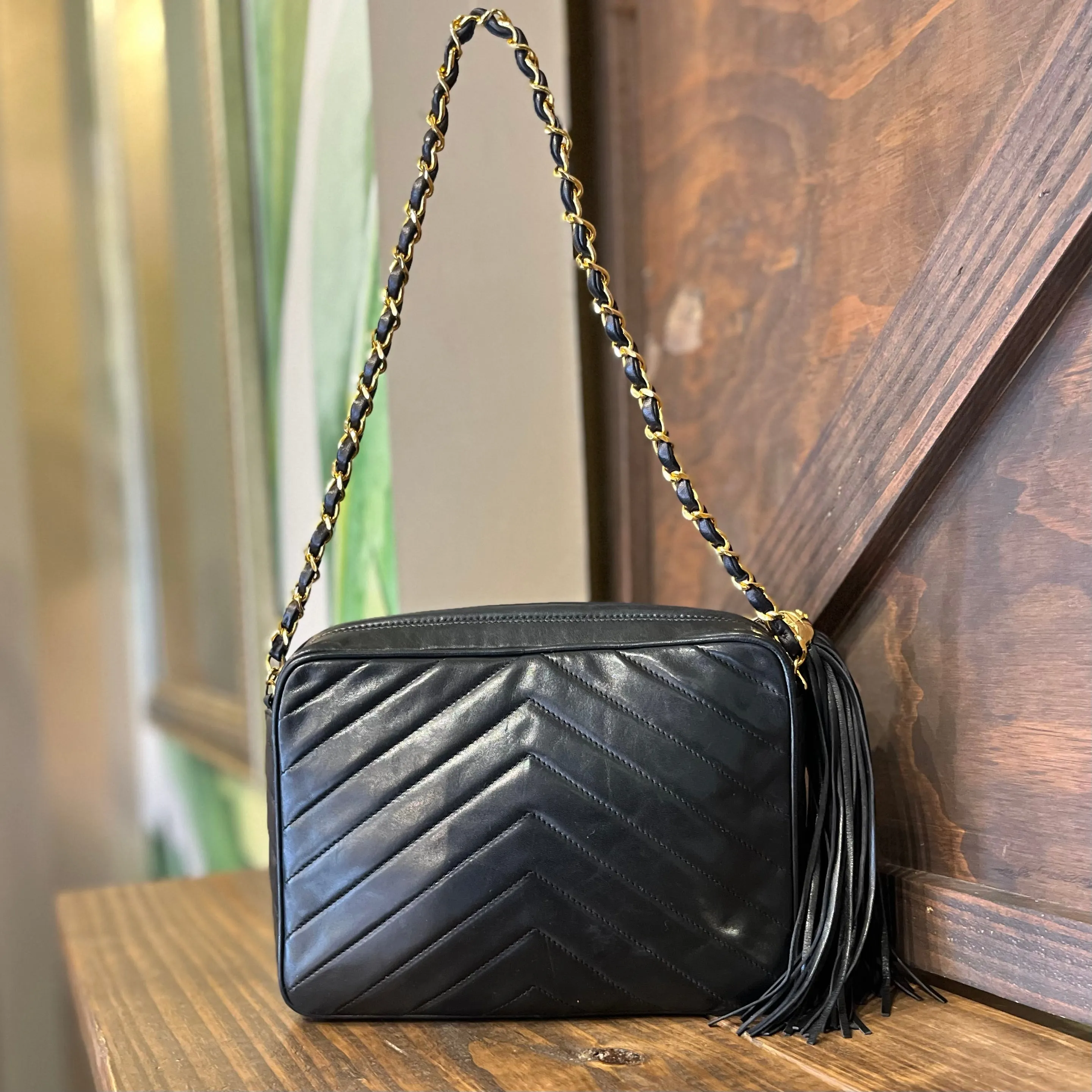 CHANEL Vintage Chevron Lambskin Shoulder Bag