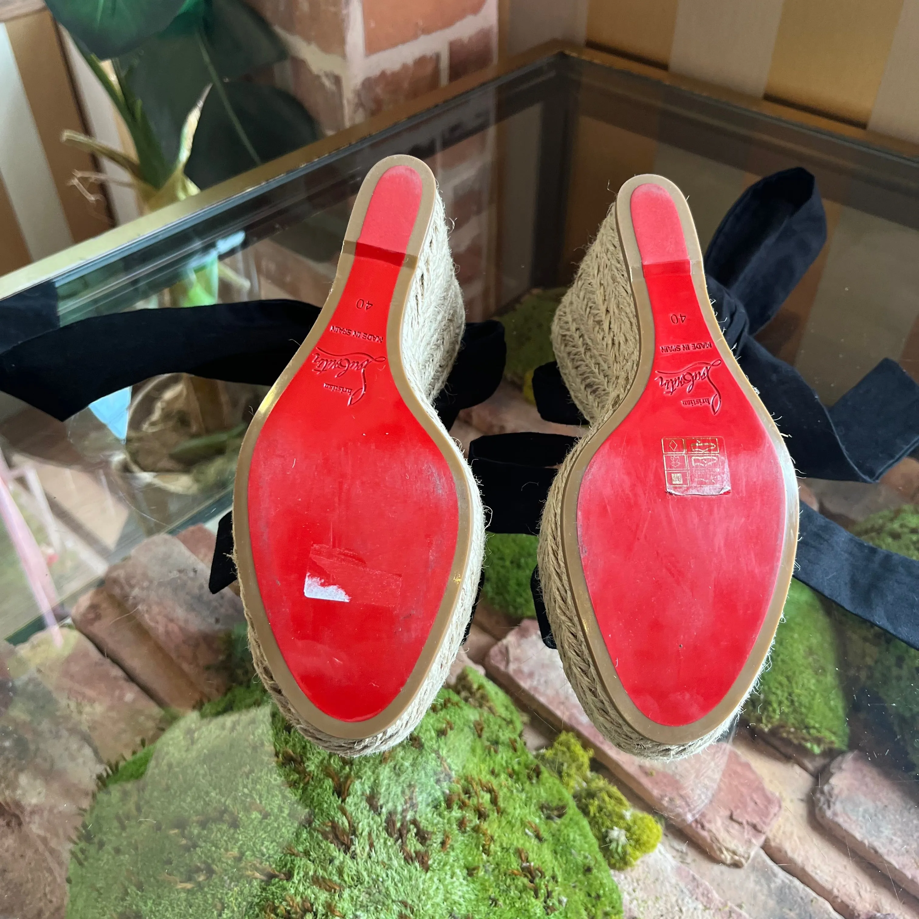 CHRISTIAN LOUBOUTIN Black Tie Espadrille Wedges SZ 40